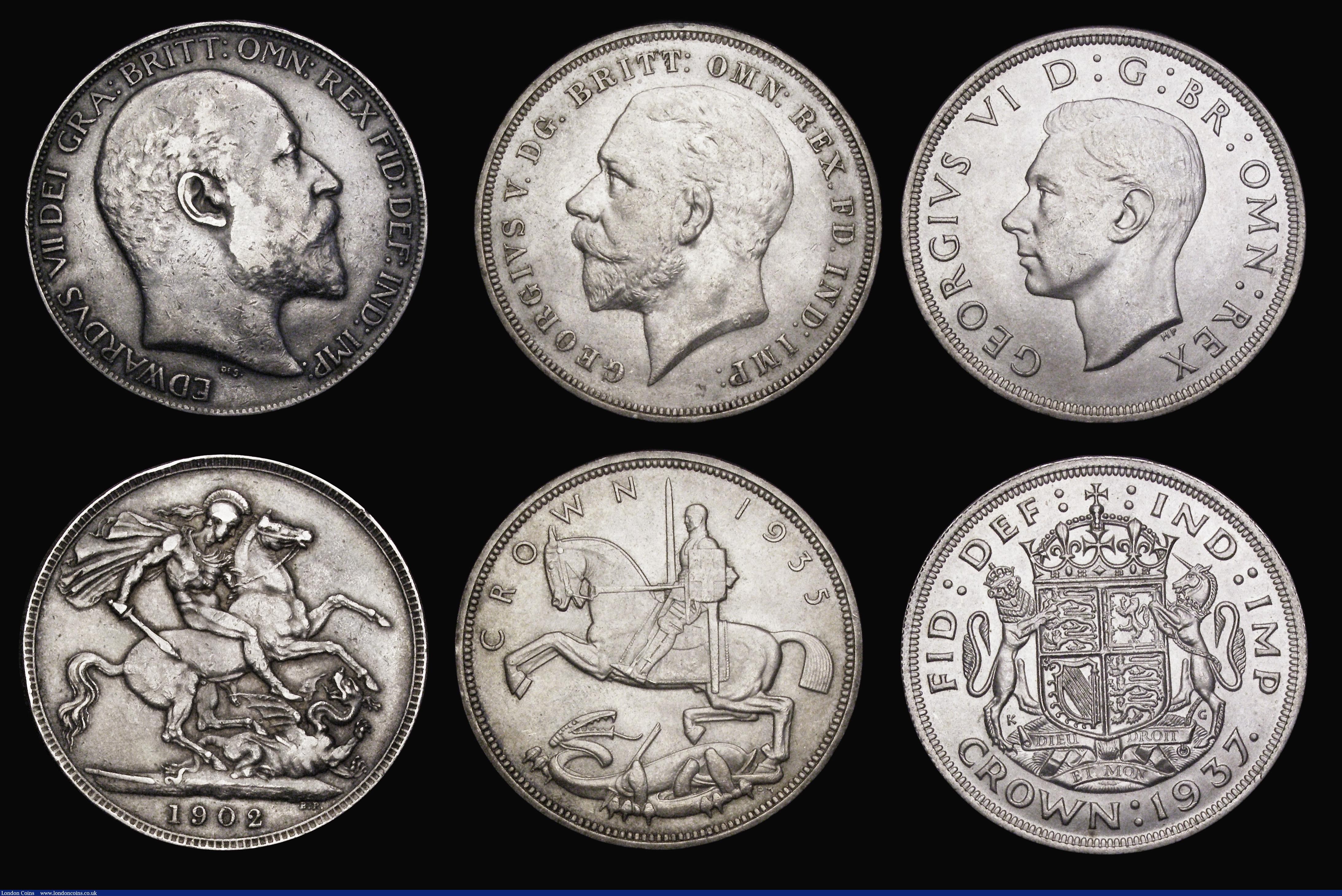 London Coins : A193 : Lot 2058 : Crowns (5) 1900 LXIII Fine, 1900 LXIV Good VF, 1902 VF, 1935 Unc, 1937 Unc