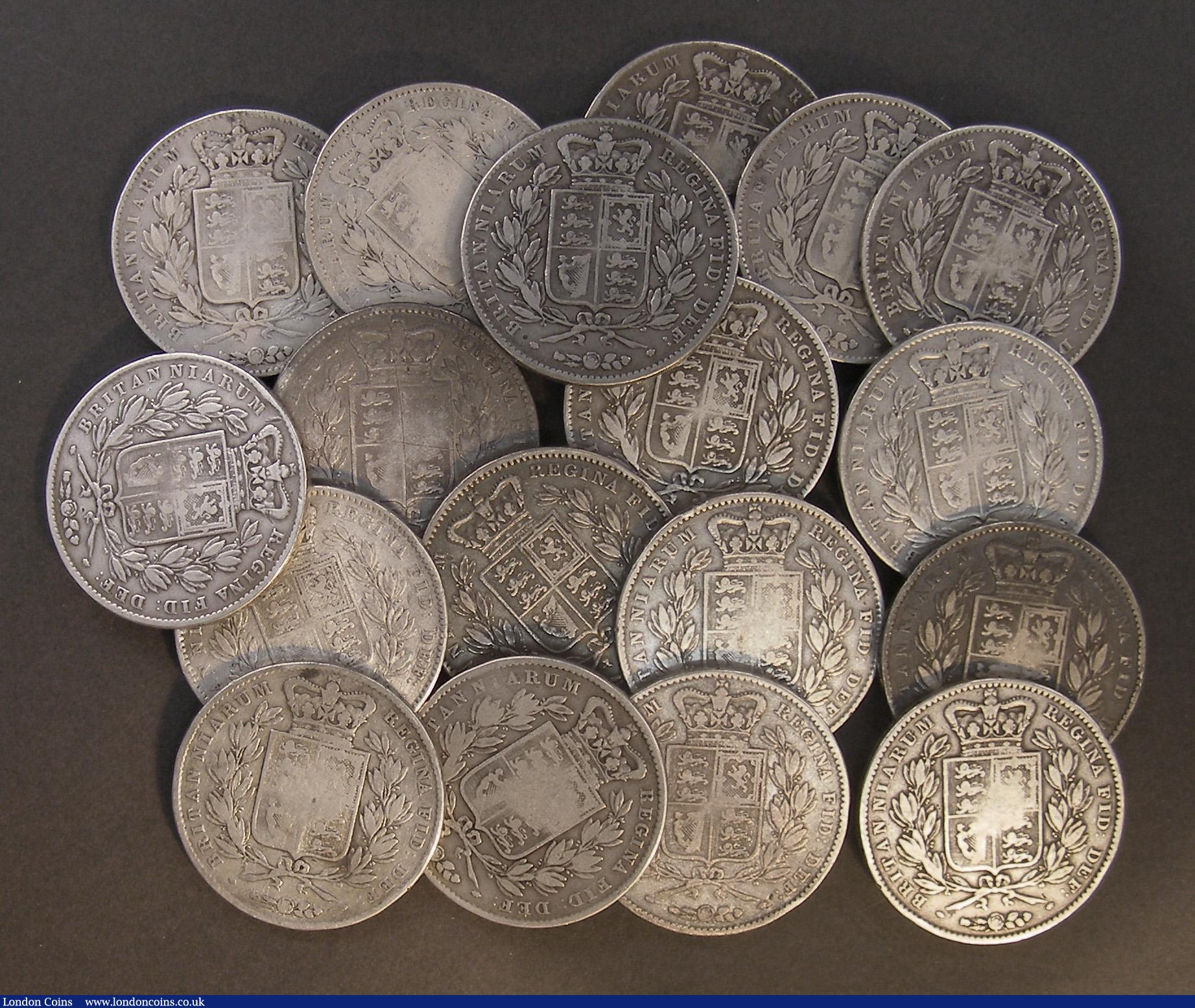 London Coins : A193 : Lot 2074 : Crowns Victoria Young Head 1845-47 (18) average about Fine some with edge faults these mostly minor ...