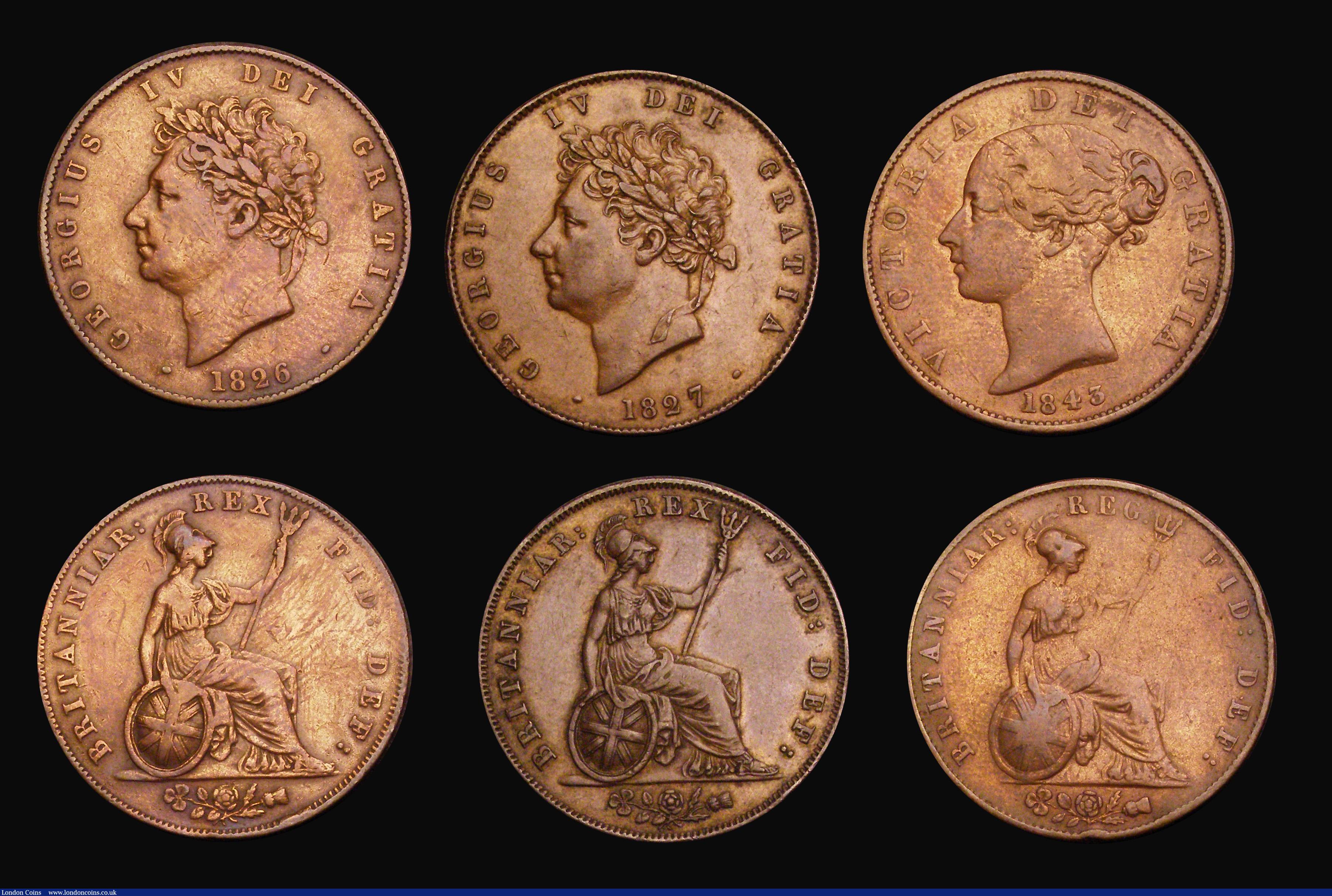 London Coins : A193 : Lot 2179 : Penny 1854 (2) both types of Trident,  Halfpenny 1694, 1748, 1826, 1827, 1843 from circulation VG-VF...