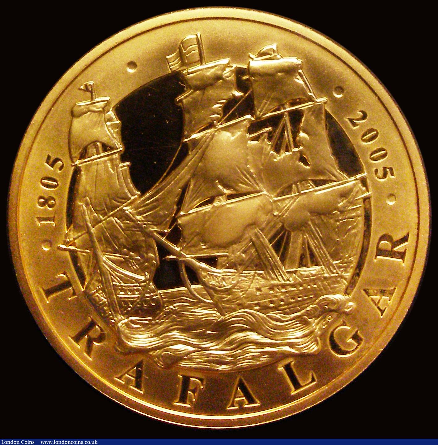 London Coins : A193 : Lot 220 : Five Pound Crown 2005 Trafalgar Gold Proof nFDC (a hint of light toning) in the plastic capsule of i...
