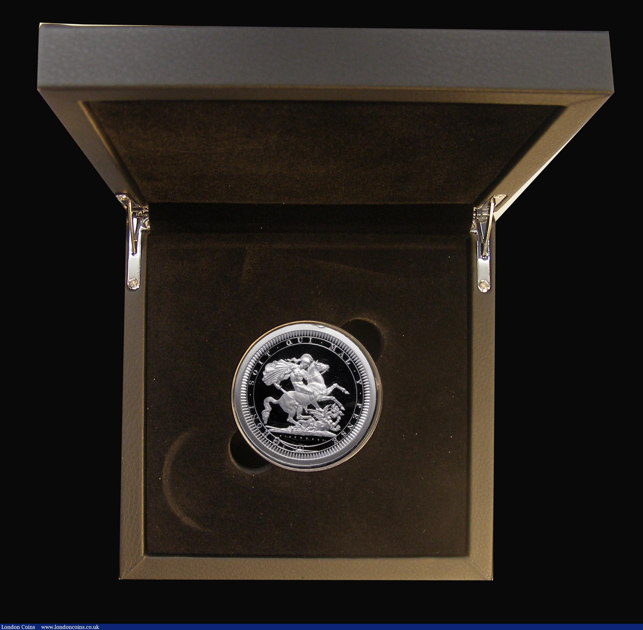 London Coins : A193 : Lot 233 : Five Pounds 2024 Great Engravers - Benedetto Pistrucci, St George and the Dragon 2oz. Silver Proof, ...