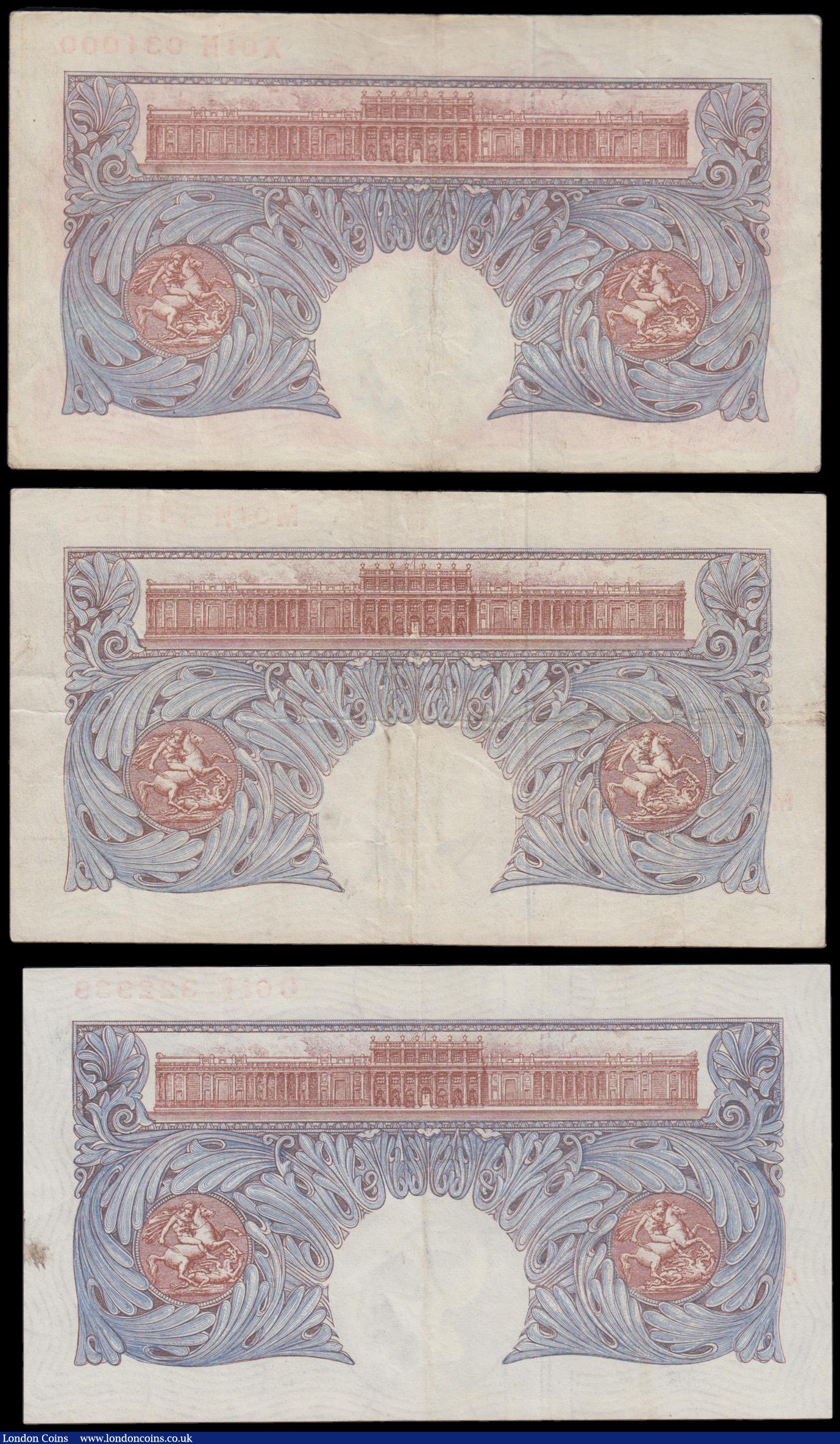 London Coins : A193 : Lot 26 : One Pound Peppiatt Blue B249 (3) all -01- prefix, M01H VF, O01E GVF with a small stain, X01H 031000 ...