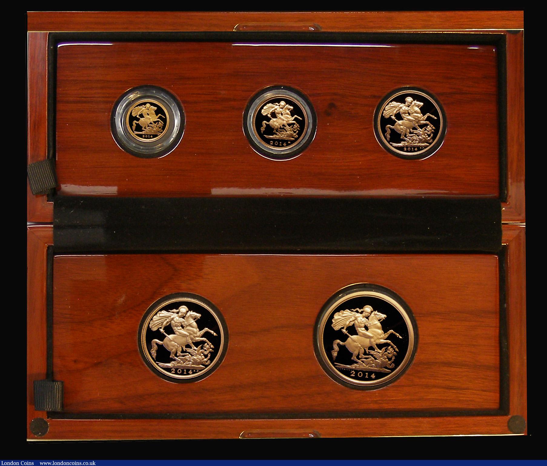 London Coins : A193 : Lot 349 : United Kingdom 2014 Gold Proof Set the five-coin set Five Pounds to Quarter Sovereign, FDC in the ca...