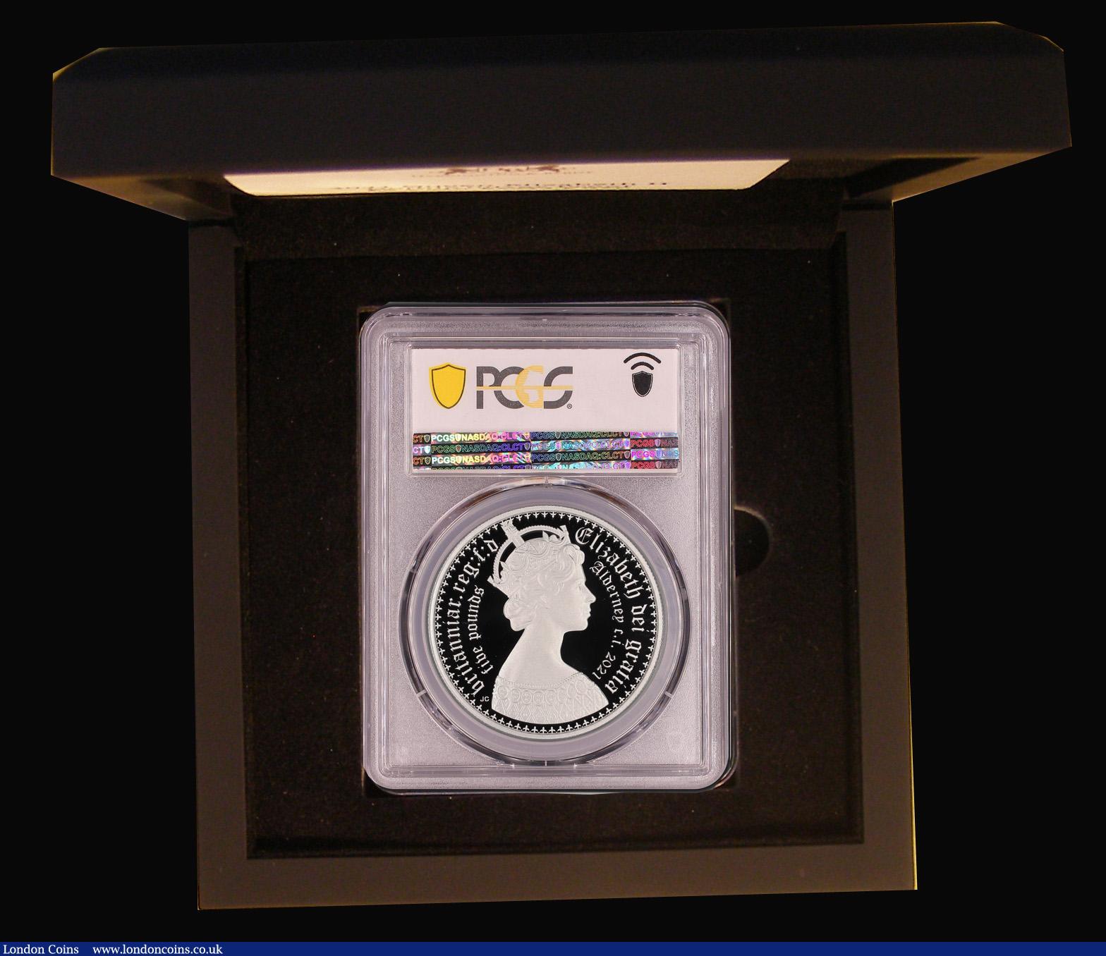 London Coins : A193 : Lot 357 : Alderney Twenty Pounds 2021 New Gothic Crown Shields 10 Ounces Silver Proof in a PCGS Holder at PR70...