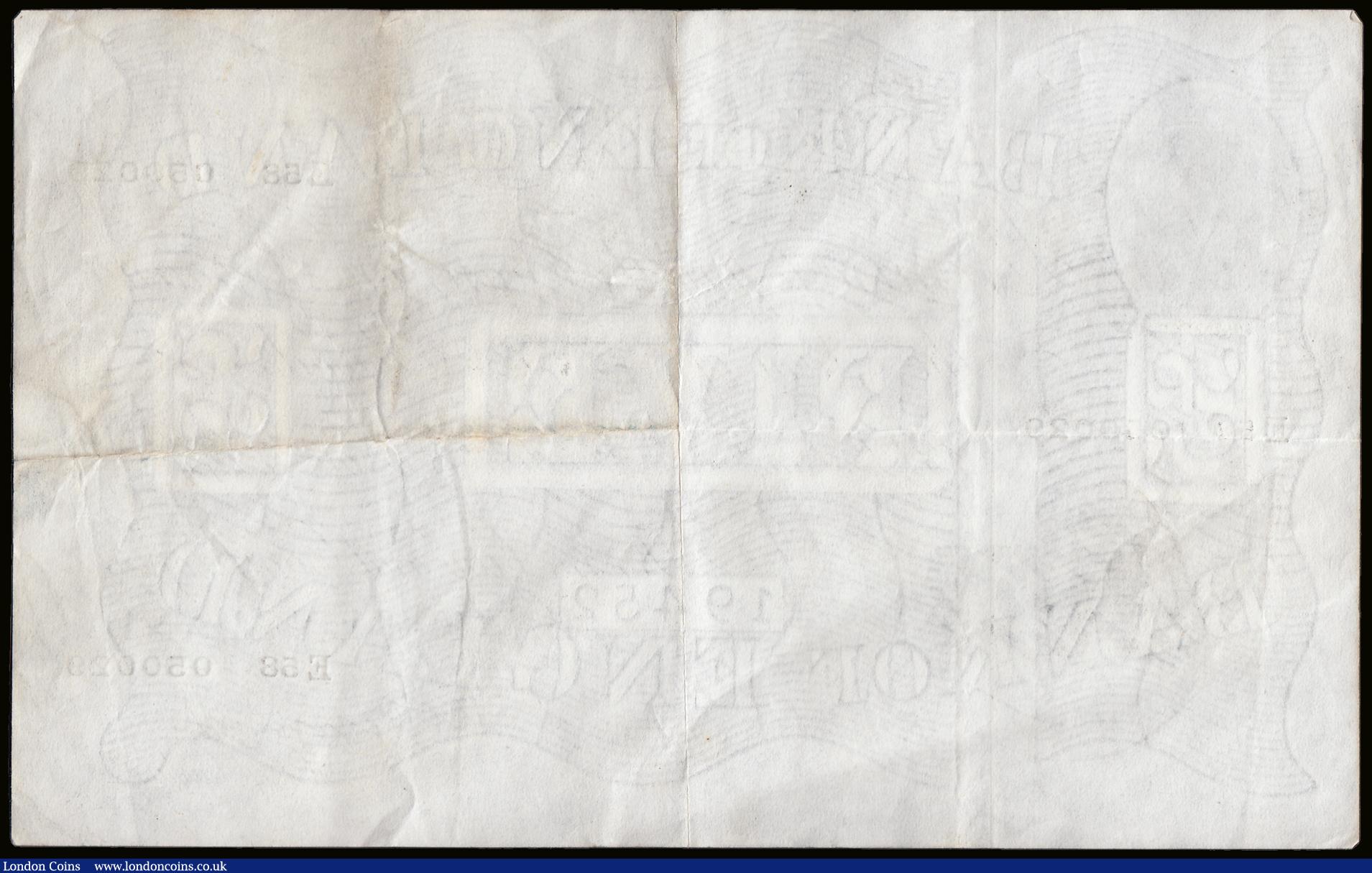 London Coins : A193 : Lot 36 : Five Pounds Peppiatt white B255 thick paper dated 8th November 1944 S/N E58 050028, VF light dirt on...