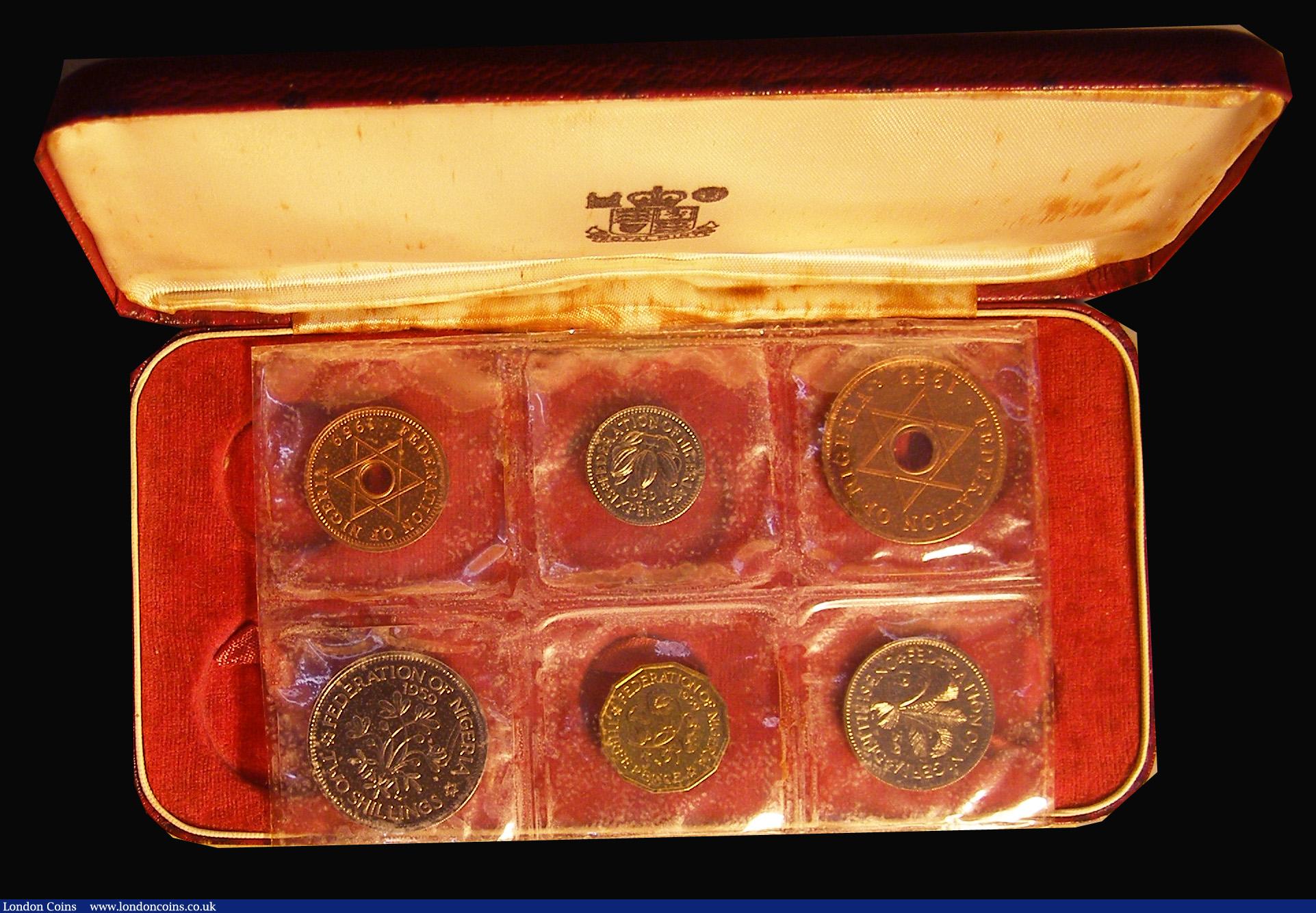 London Coins : A193 : Lot 419 : Nigeria - Federation Proof Set 1959 6 coins Two Shillings to Halfpenny FDC in the red case of issue ...