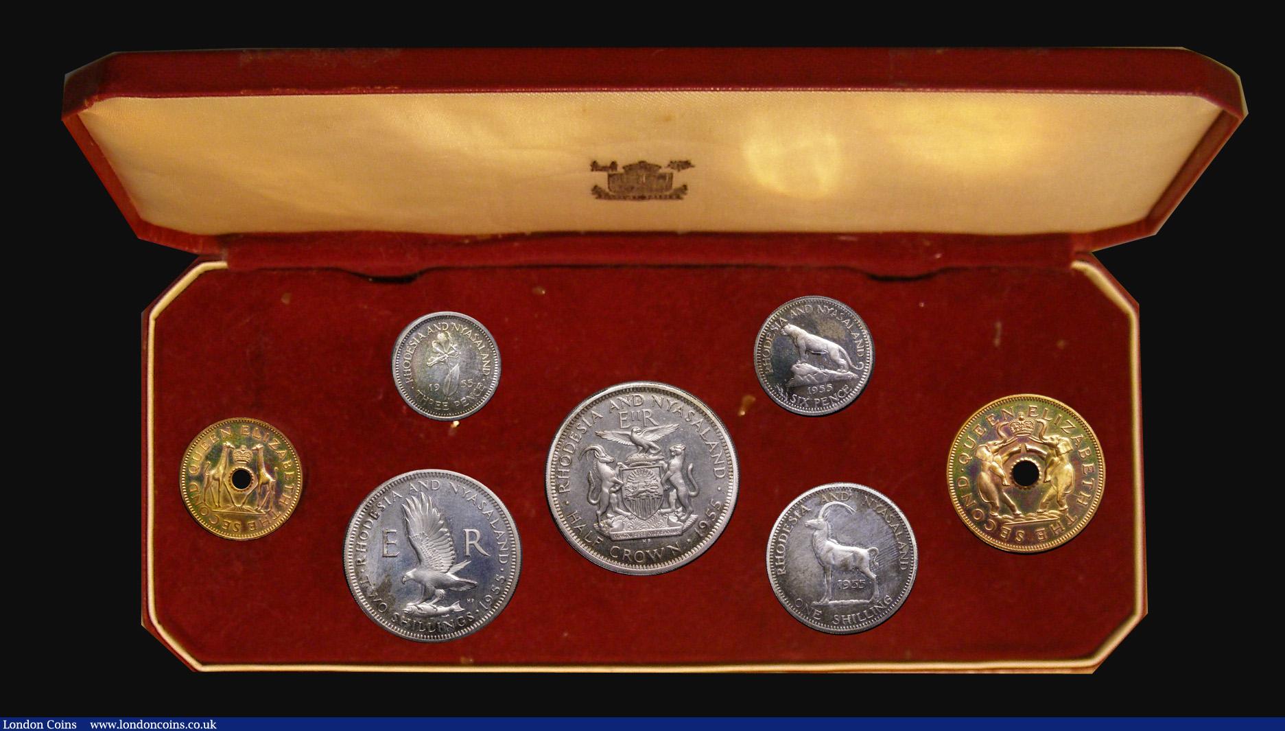 London Coins : A193 : Lot 424 : Rhodesia and Nyasaland Proof Set 1955 a 7-coin set KM#PS2 Halfcrown, Florin, Shilling, Sixpence and ...