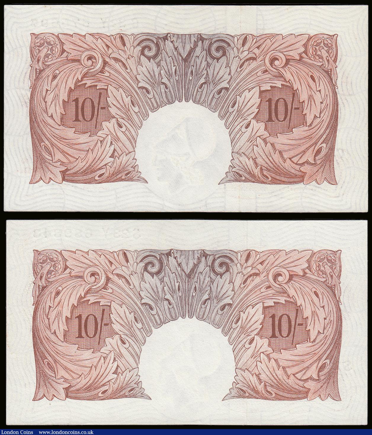 London Coins : A193 : Lot 44 : Ten Shillings O'Brien B271, 1955 (2) prefixes C32Y and S23Y AU-Unc