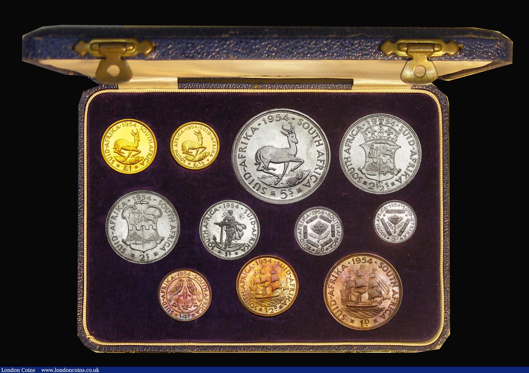 London Coins : A193 : Lot 440 : South Africa Proof Set 1954 (11 coins) KM#PS29 Gold Pound, Gold Half Pound and Crown to Farthing, nF...