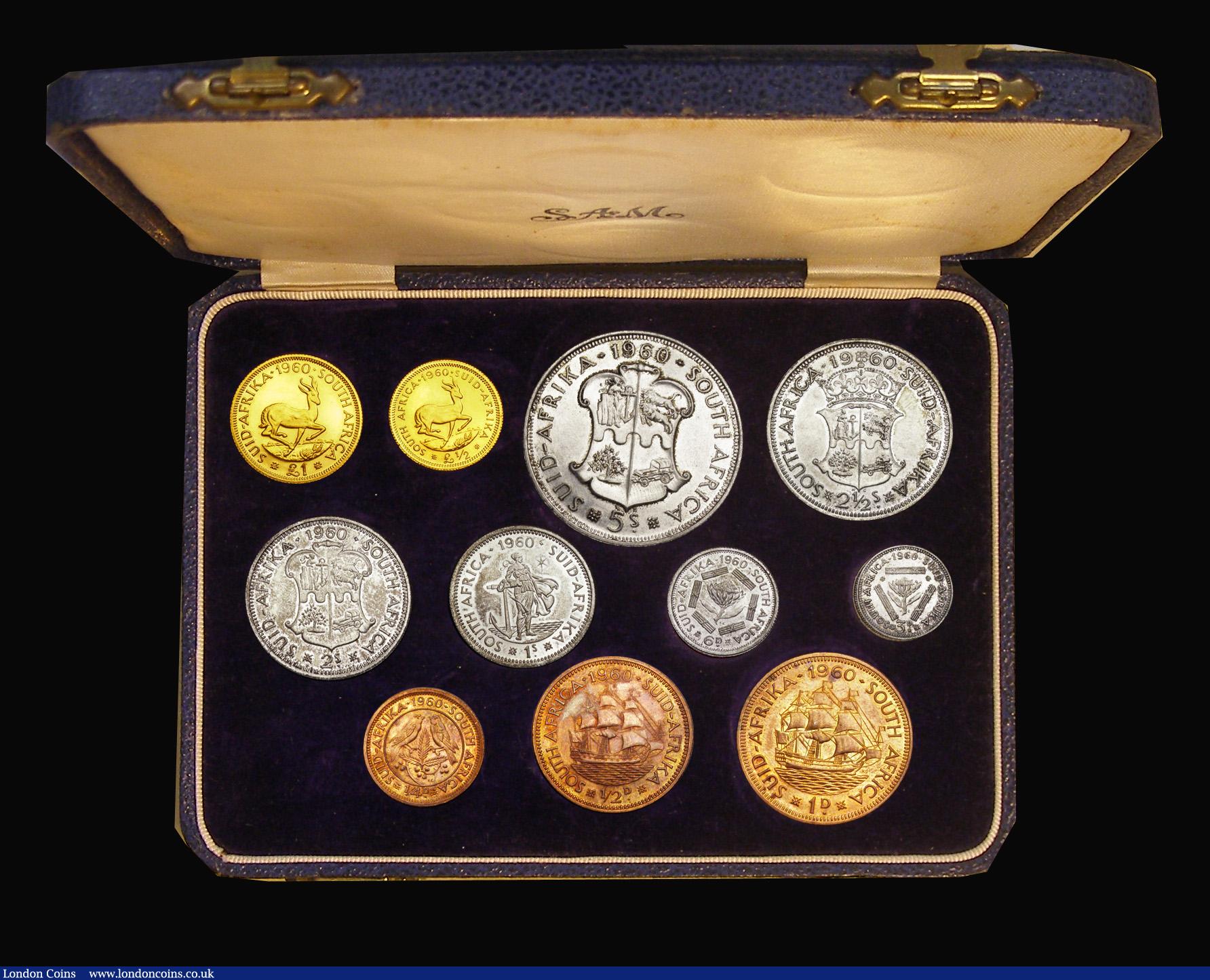 London Coins : A193 : Lot 441 : South Africa Proof Set 1960 (11 coins) Gold Pound, Gold Half Pound, and Crown to Farthing KM#PS47, n...