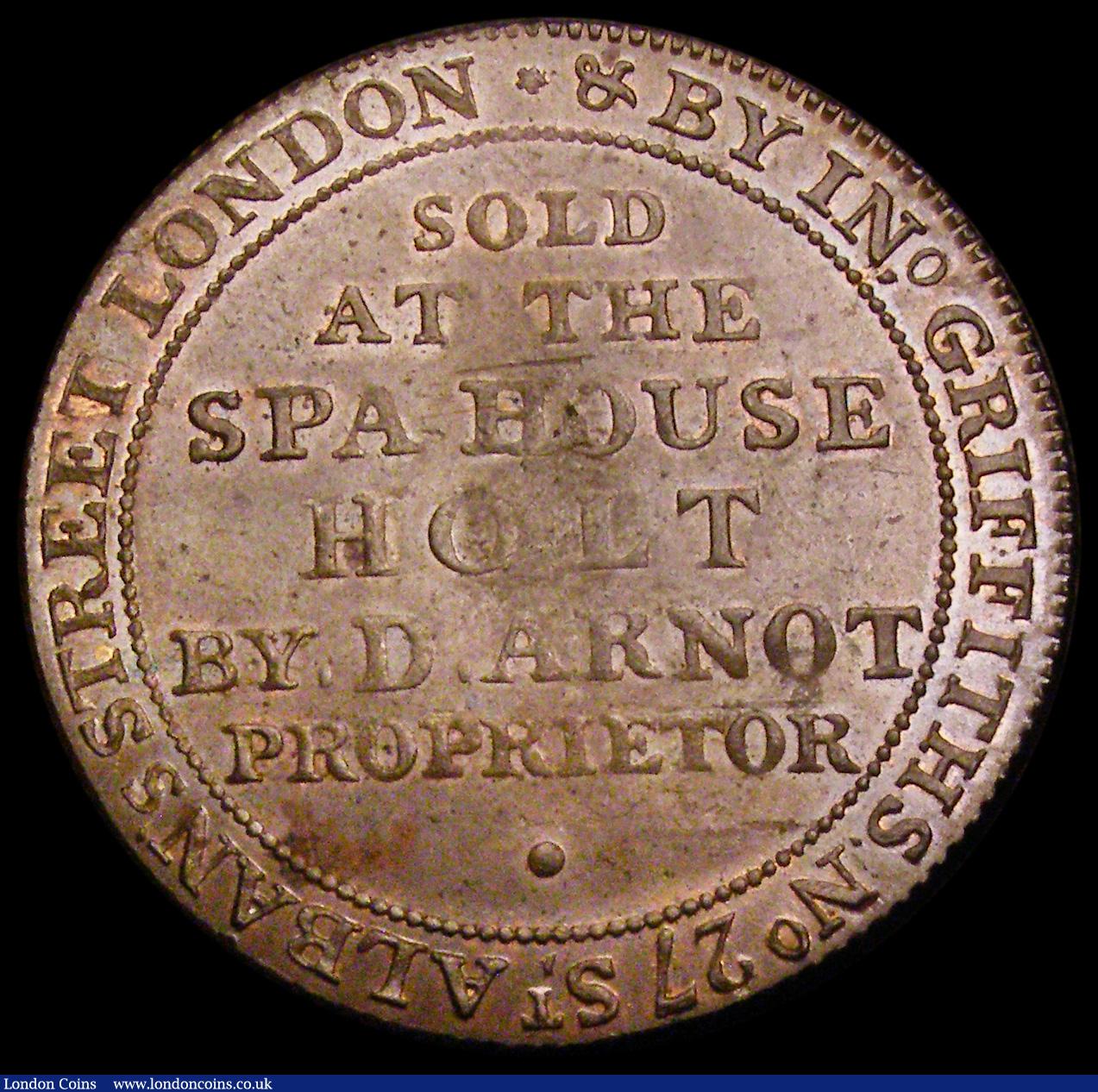 London Coins : A193 : Lot 478 : Halfpenny 18th Century Wiltshire undated Holt Spa House/Mineral Water Discovered 1688 DH3 A/UNC with...