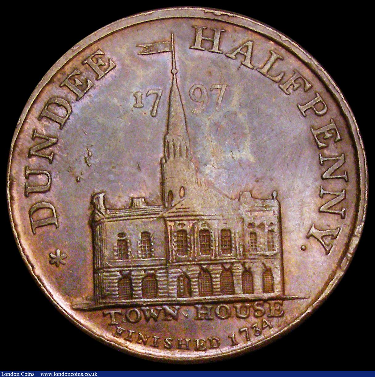 London Coins : A193 : Lot 479 : Halfpenny Angusshire - Dundee 1797 Obverse: A public building DUNDEE HALFPENNY, TOWN HOUSE FINISHED ...
