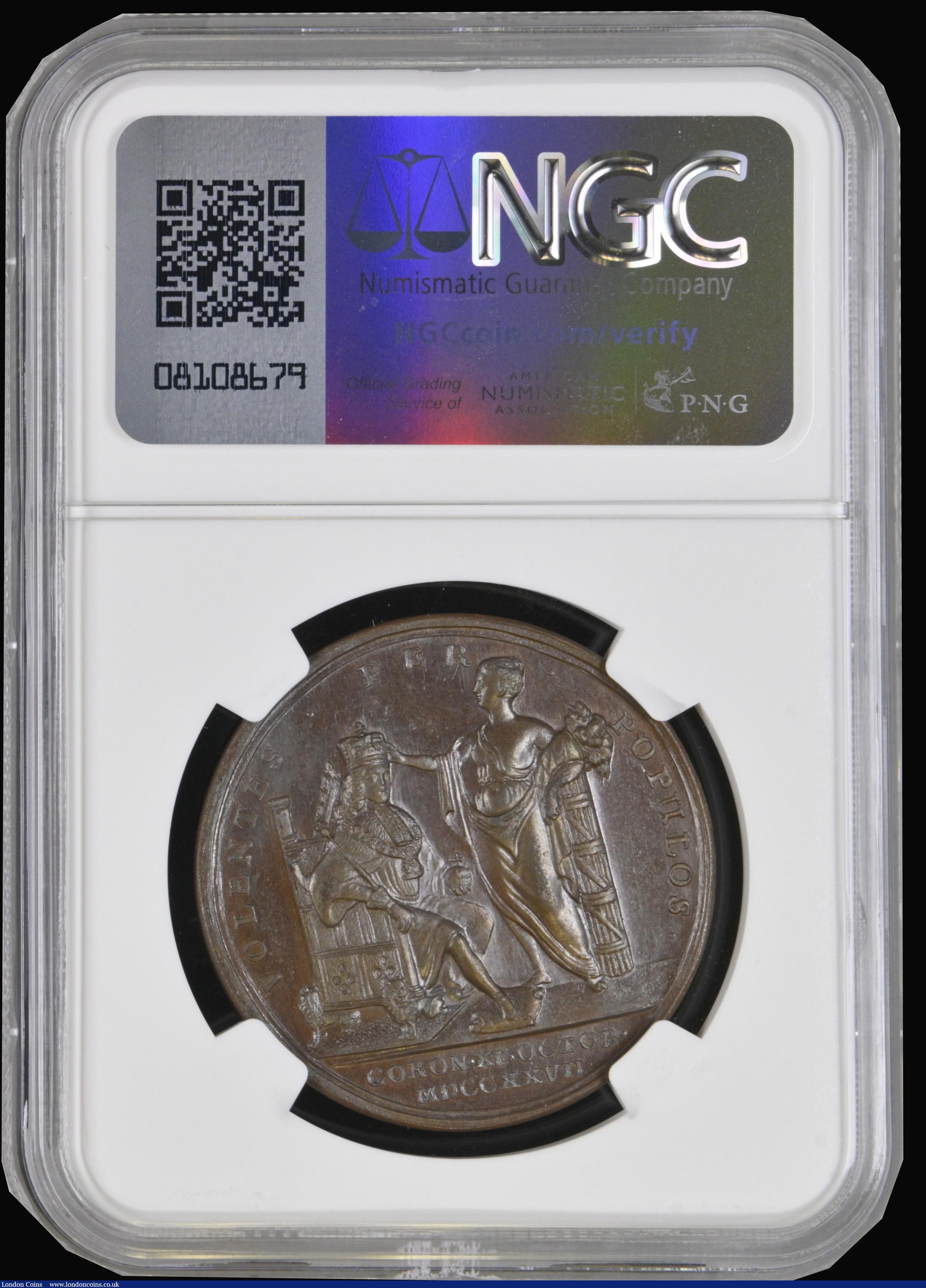 London Coins : A193 : Lot 528 : Coronation of George II 1727 34mm diameter in copper by J. Croker Eimer 510 the official coronation ...