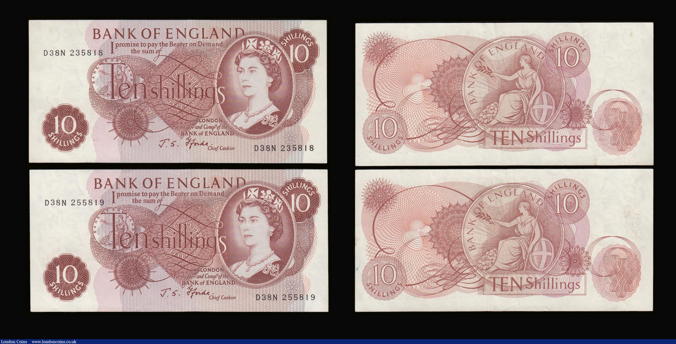 London Coins : A193 : Lot 56 : Ten Shillings Fforde B310 issued 1967 very last run D38N (5) Unc (1), GEF-AU (3), GVF (1)