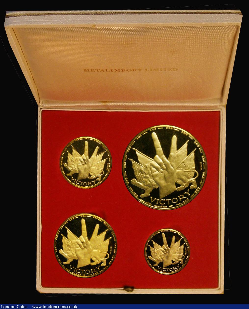 London Coins : A193 : Lot 617 : Death of Sir Winston Churchill 1965 a 4-medal set in 18 carat gold by MetalImport Limited comprising...