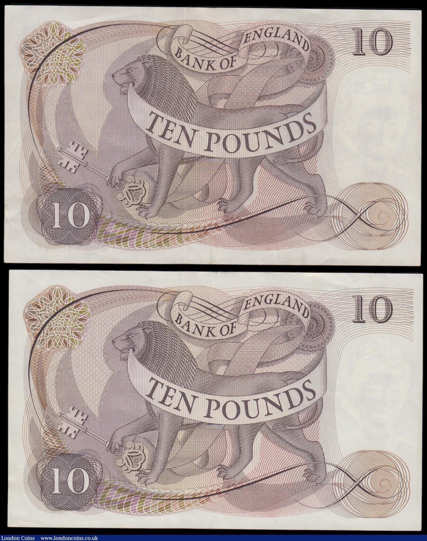 London Coins : A193 : Lot 65 : Ten pounds Page B326 (2) issued 1971, prefixes B80 and B90 EF-AU