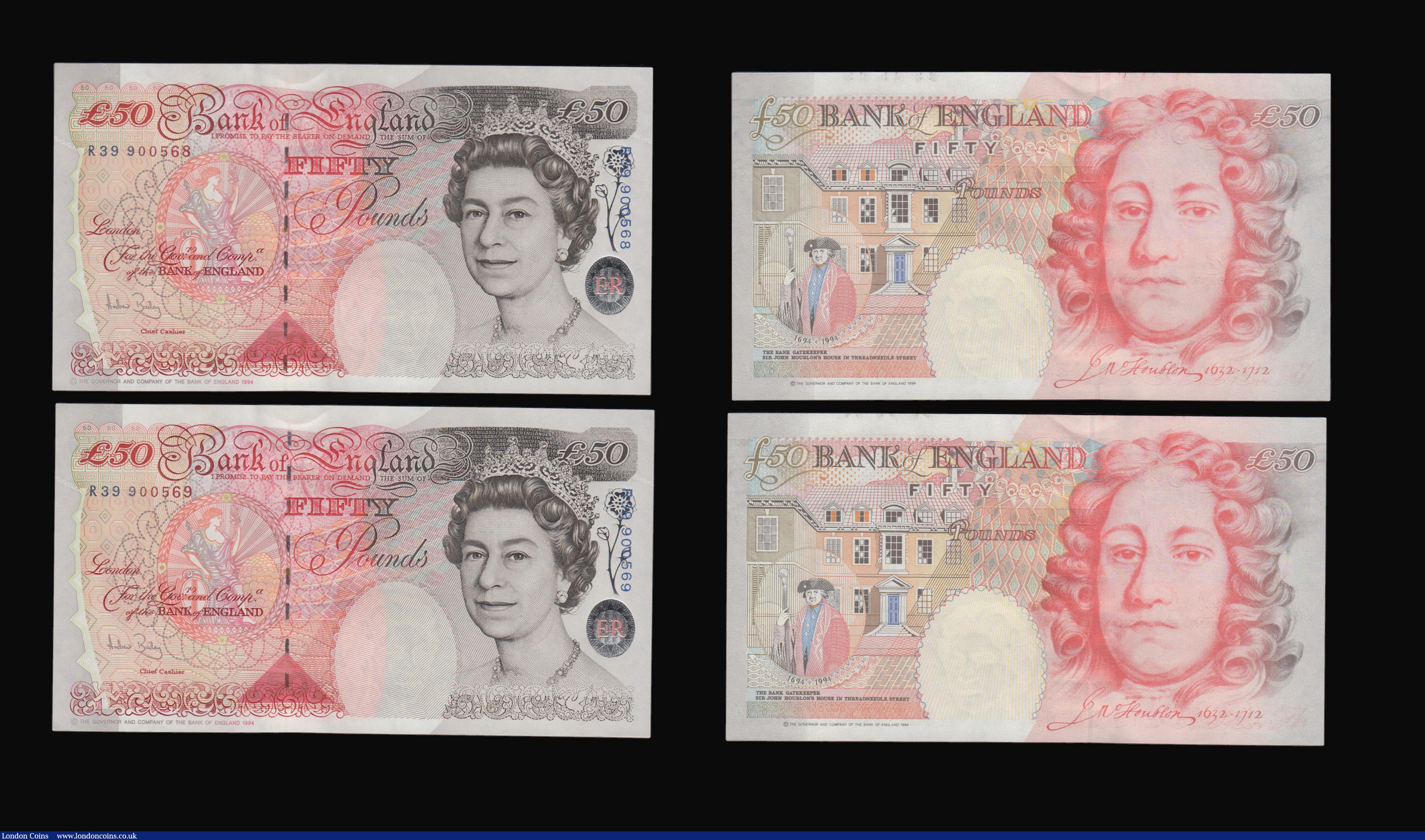 London Coins : A193 : Lot 74 : Fifty Pounds Bailey Houblon reverse 2006 B404 (7 consecutives) R39 900563 to 900569 Unc
