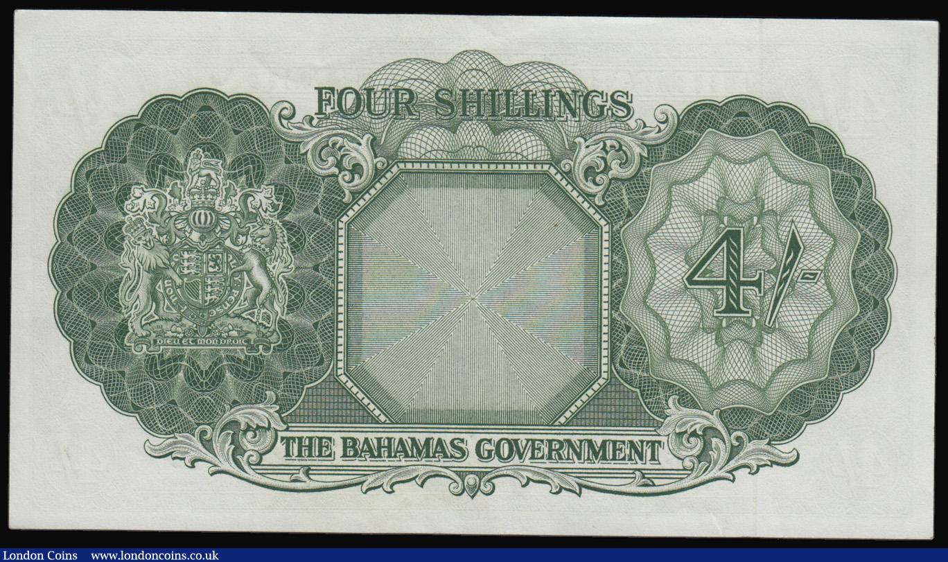 London Coins : A193 : Lot 92 : Bahamas 4 shillings issued 1953, QE2 portrait at right, S/N A/6 765980, Sweeting and Roberts Pick13d...