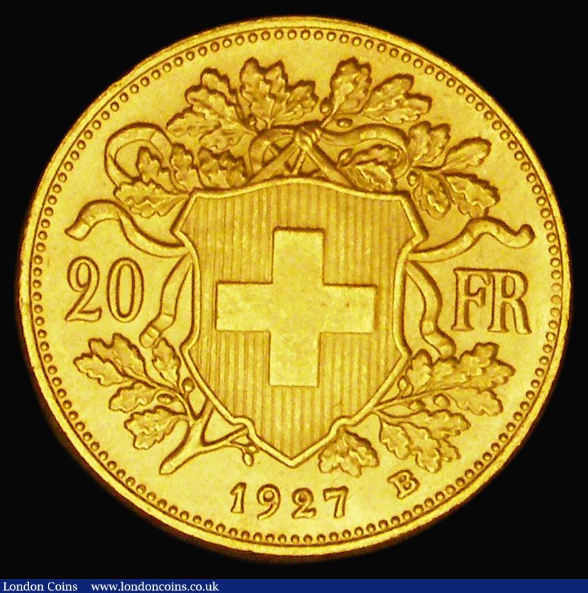 London Coins : A193 : Lot 928 : Switzerland 20 Francs 1927B KM#35.1 AU/UNC