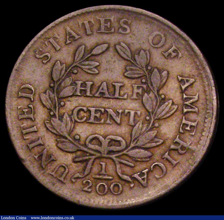 London Coins : A193 : Lot 966 : USA Half Cent 1804 Crosslet 4, stems to wreath VF with a cudd error above RTY of LIBERTY which has s...