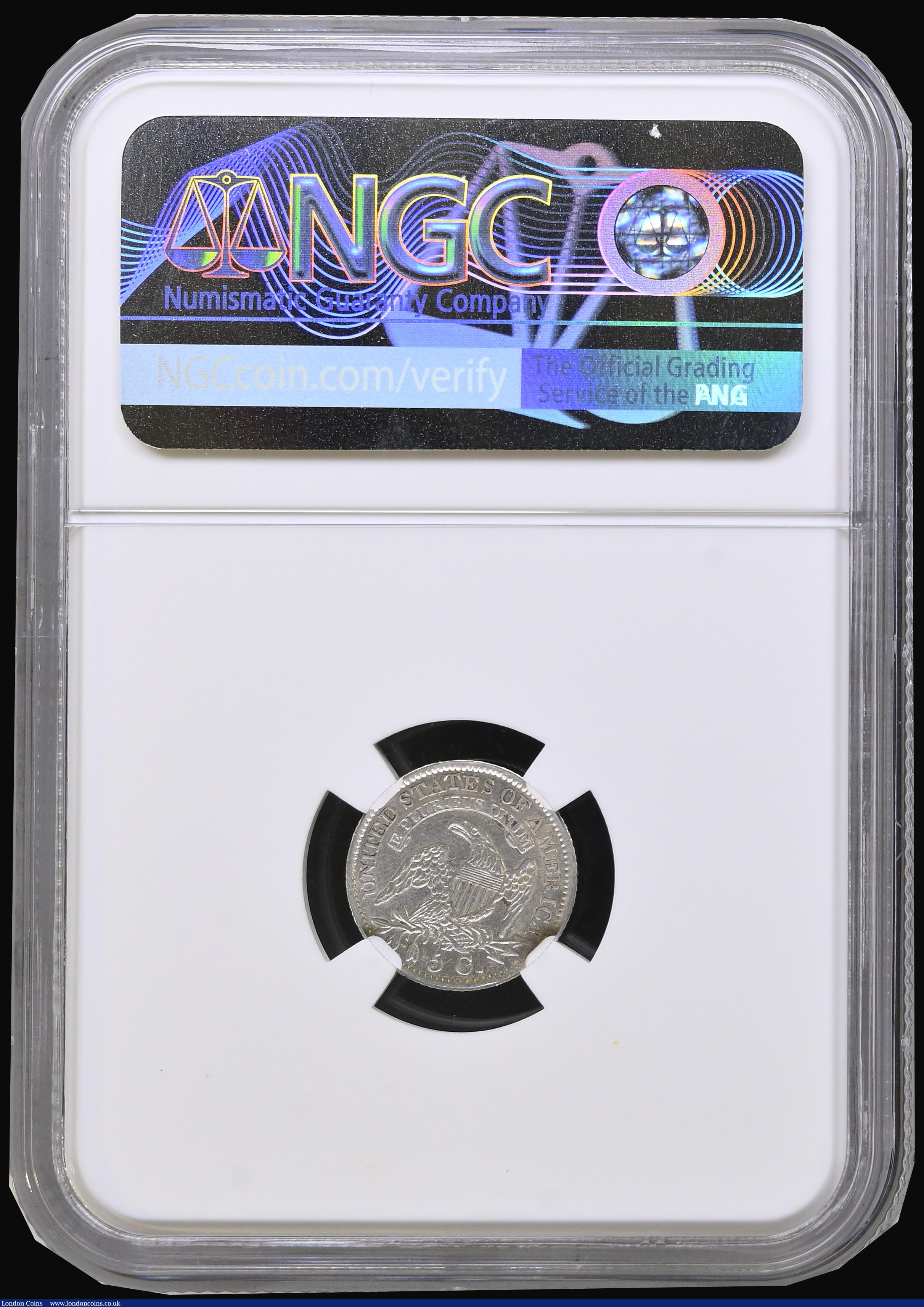 London Coins : A193 : Lot 969 : USA Half Dime 1829 LM-5 in a NGC holder and graded XF DETAILS CLEANED