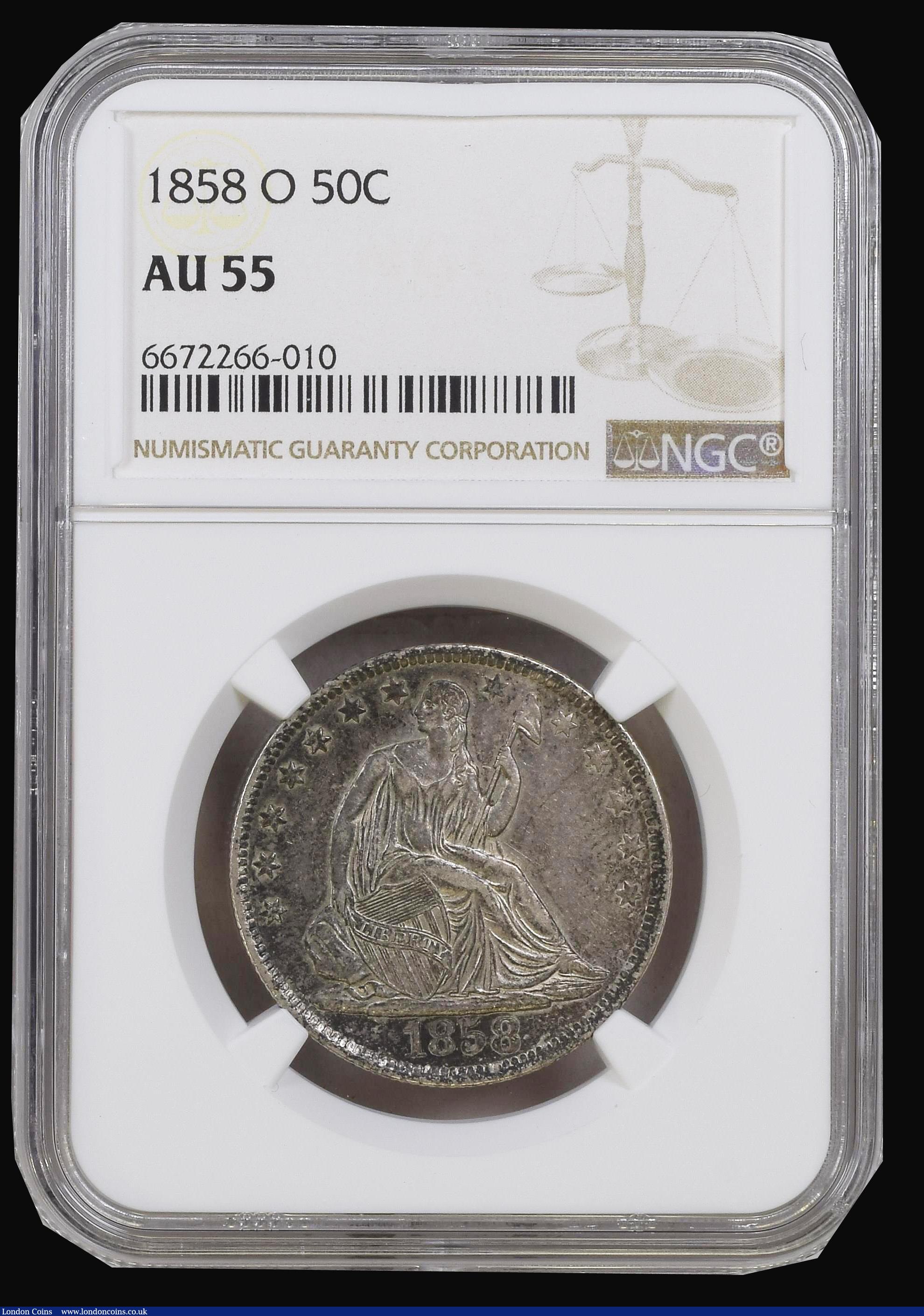 London Coins : A193 : Lot 972 : USA Half Dollar 1858 O NGC AU55 