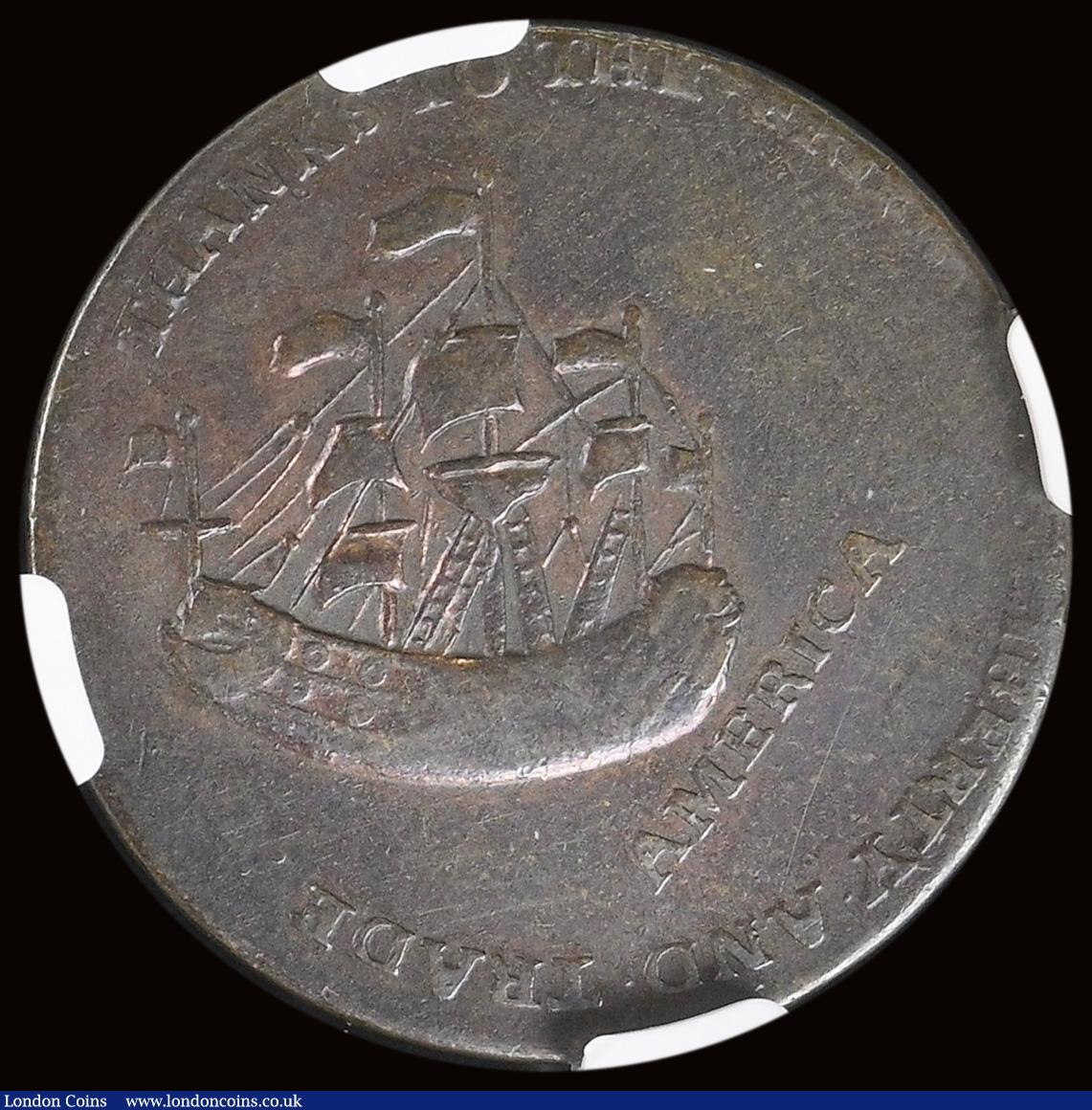 London Coins : A193 : Lot 989 : USA William Pitt Copper Halfpenny Token 1766 Refers to his efforts to have the Stamp Act repealed, l...