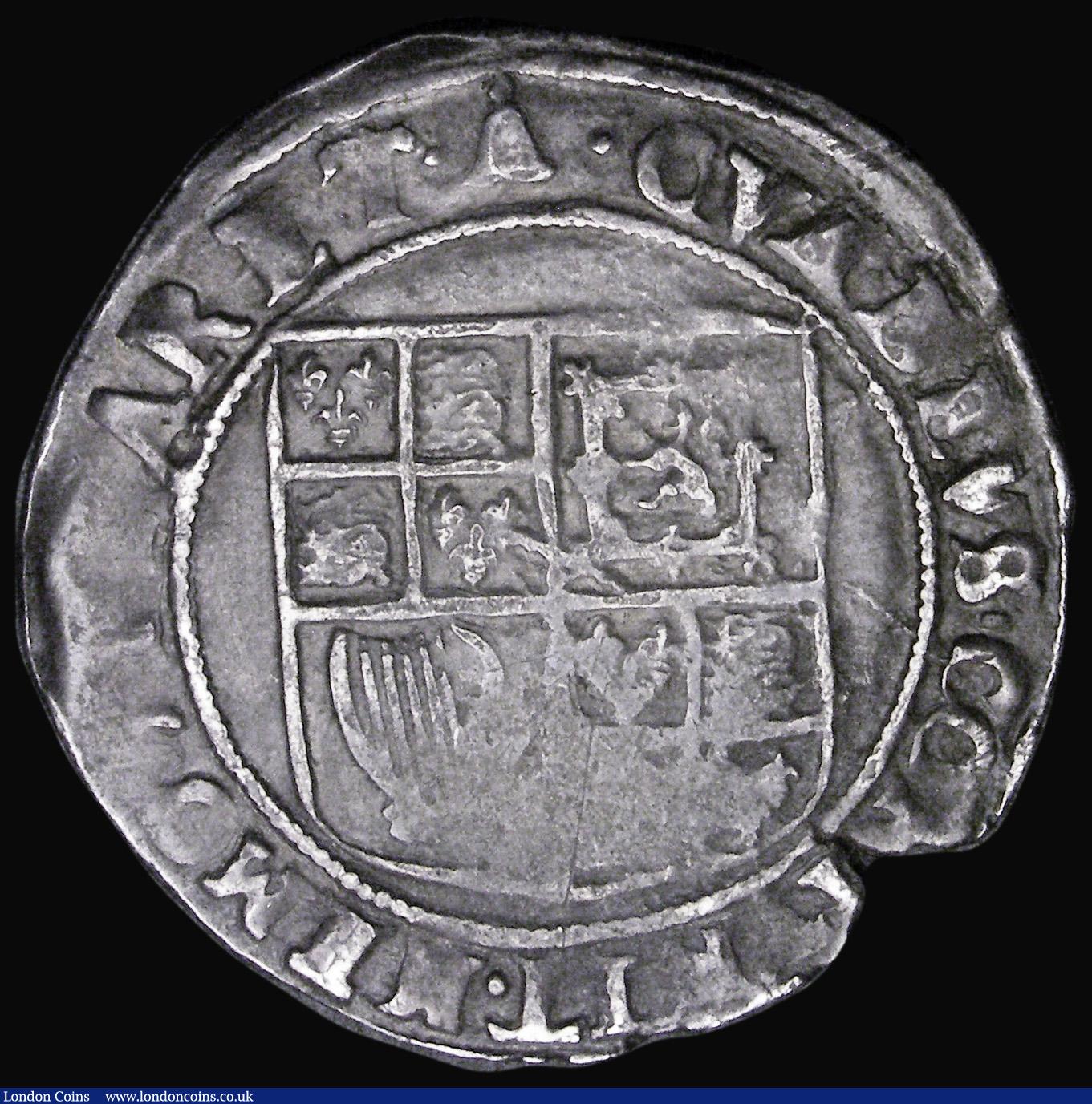 London Coins : A194 : Lot 1051 : Shilling James I Second Coinage mint mark Bell with uneven wear/strike the portrait bold in parts, h...