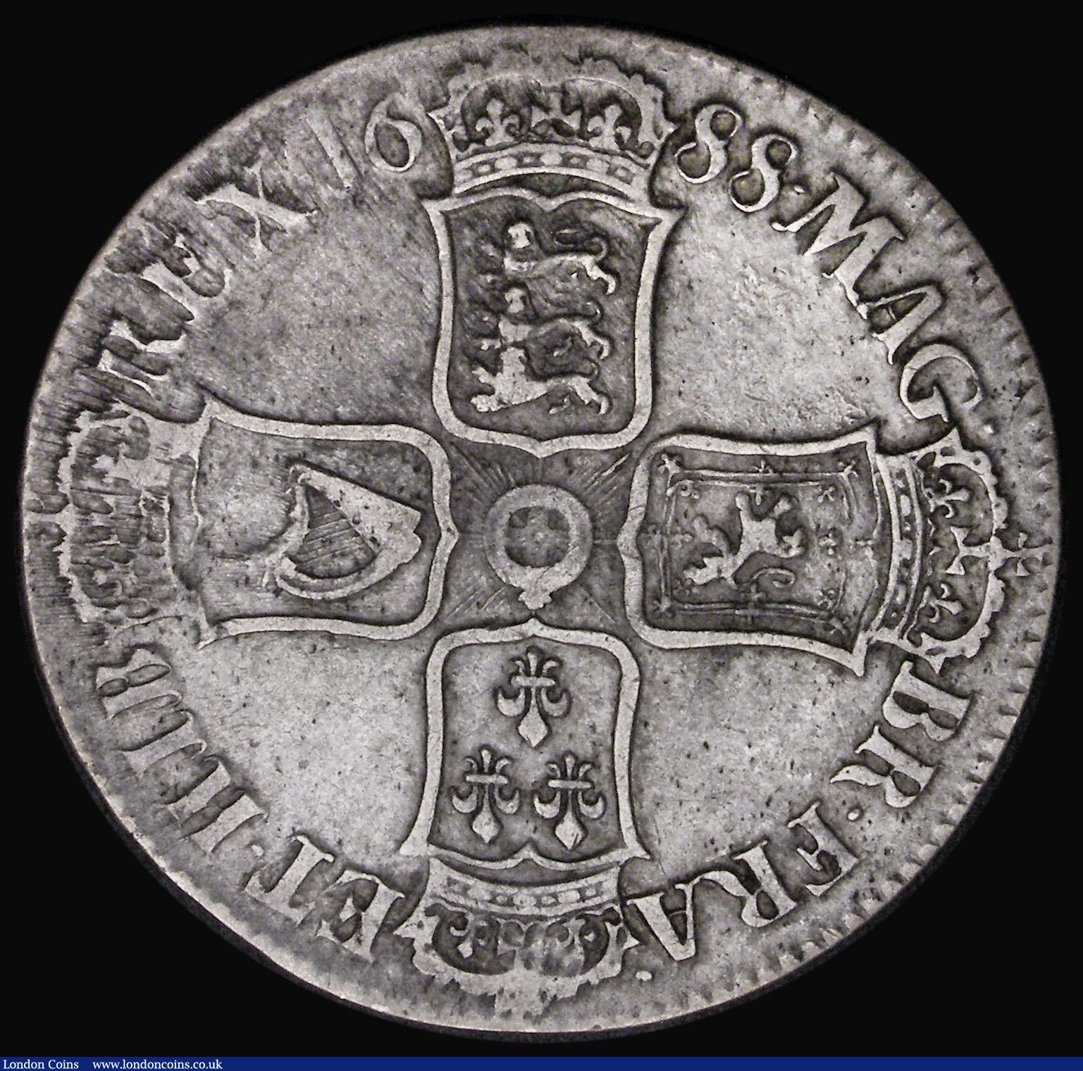 London Coins : A194 : Lot 1086 : Crown 1688 ESC 80, Bull 746 Fine the reverse perhaps better and with an even tone