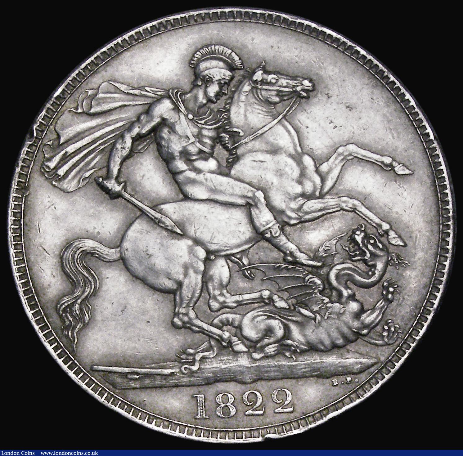 London Coins : A194 : Lot 1097 : Crown 1822 TERTIO ESC 252, Bull 2320 nEF with some minor edge faults
