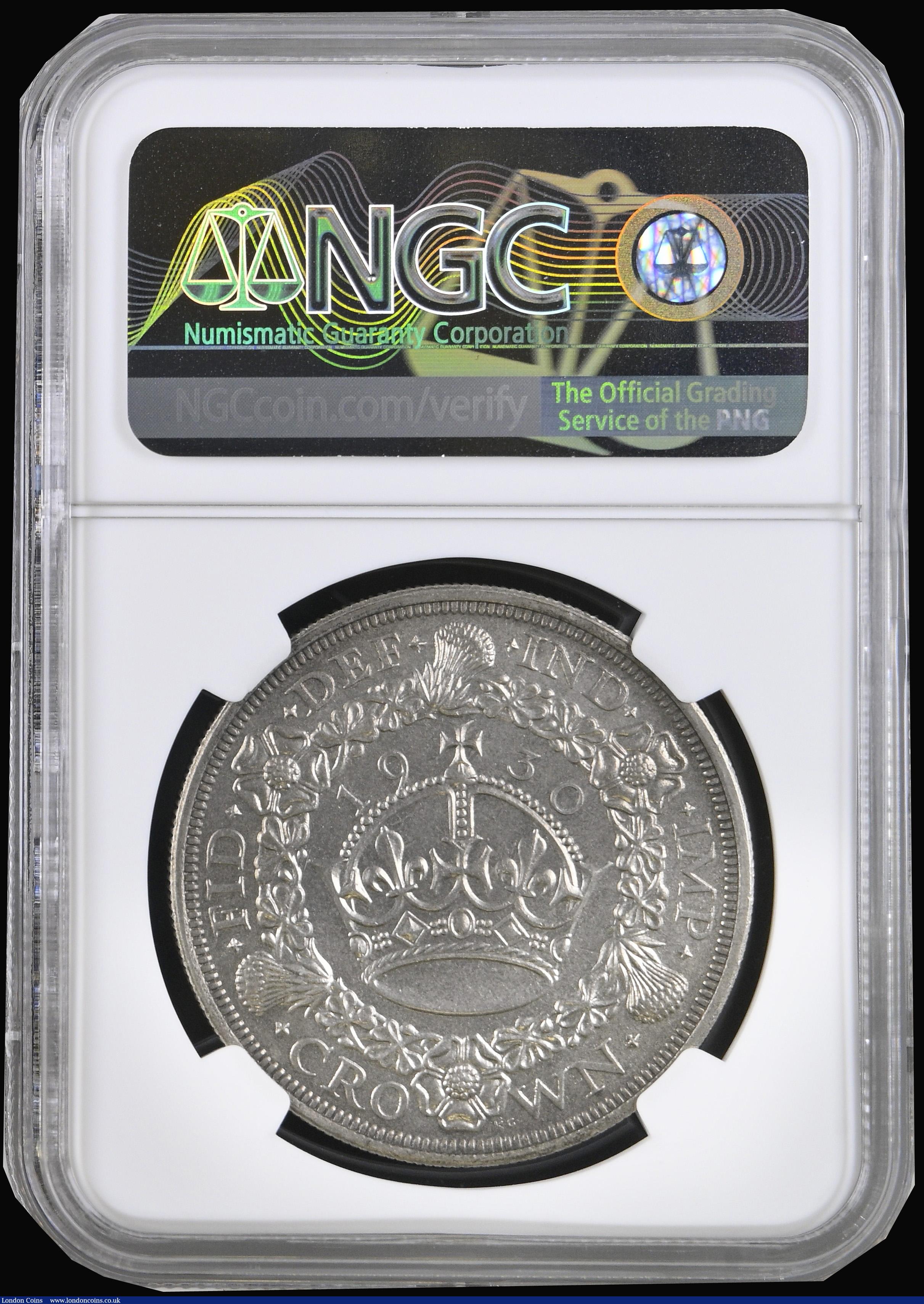 London Coins : A194 : Lot 1123 : Crown 1930 ESC 370, Bull 3638  in an NGC holder and graded MS63 desirable thus