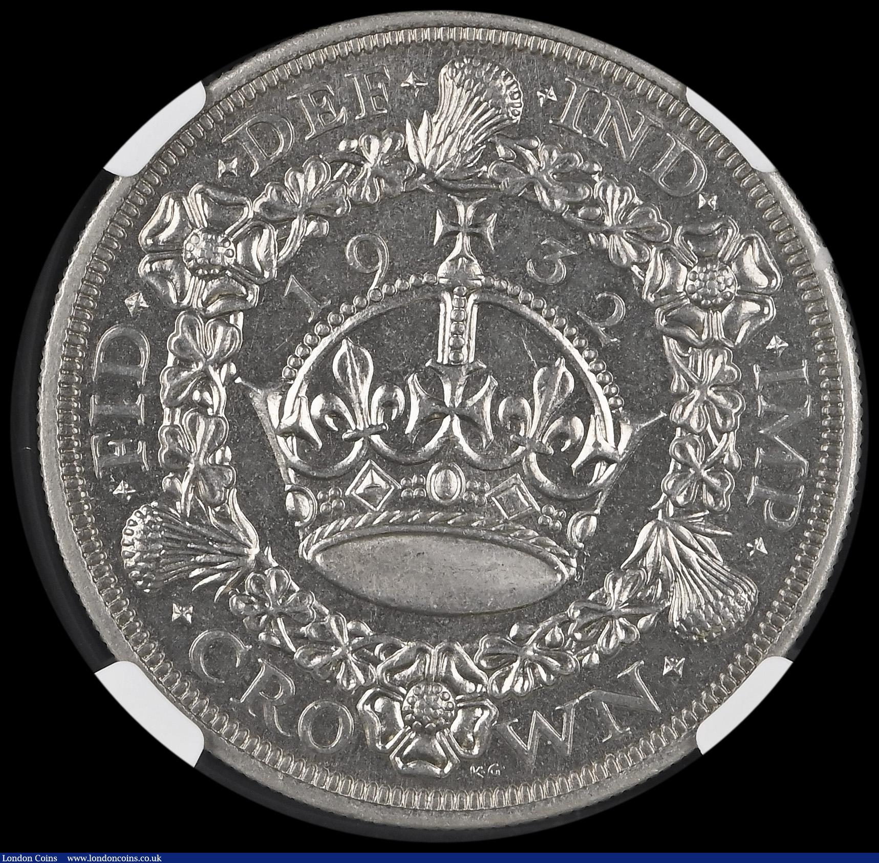 London Coins : A194 : Lot 1126 : Crown 1932 ESC 372, Bull 3641 NGC MS63 desirable thus and one of the key dates of the Wreath Crown s...