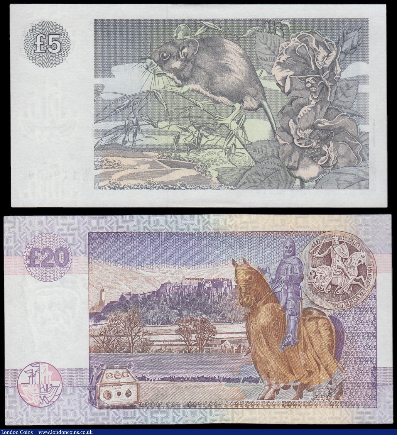 London Coins : A194 : Lot 114 : Scotland Clydesdale Bank (2) 20 Pounds 1-11-1997 Pick 228a and 5 Pounds 18.9.1987 Pick 212d both Unc