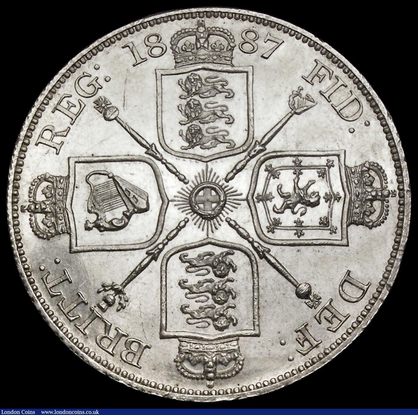 London Coins : A194 : Lot 1151 : Double Florin 1887 Arabic 1 ESC 394, Bull 2695 AU/UNC