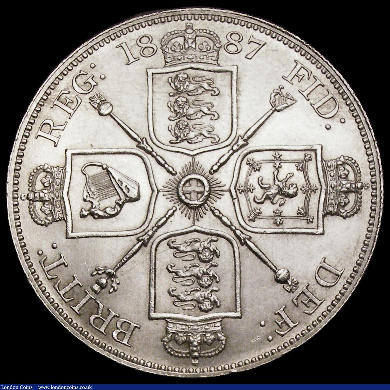 London Coins : A194 : Lot 1152 : Double Florin 1887 Arabic 1 ESC 394, Bull 2695 bright GEF/UNC