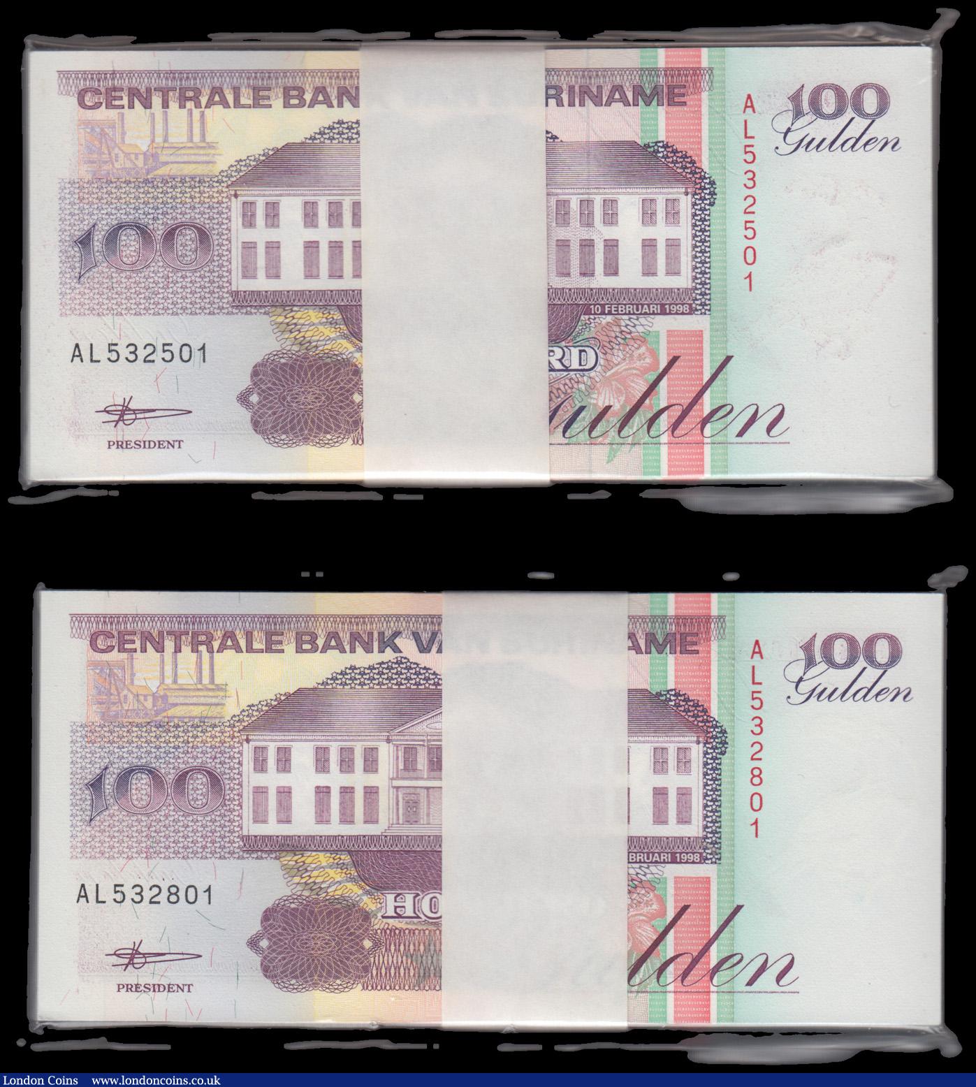 London Coins : A194 : Lot 118 : Suriname Central Bank 100 Gulden Pick 139b dated 10th February 1998 (200) a consecutively numbered b...