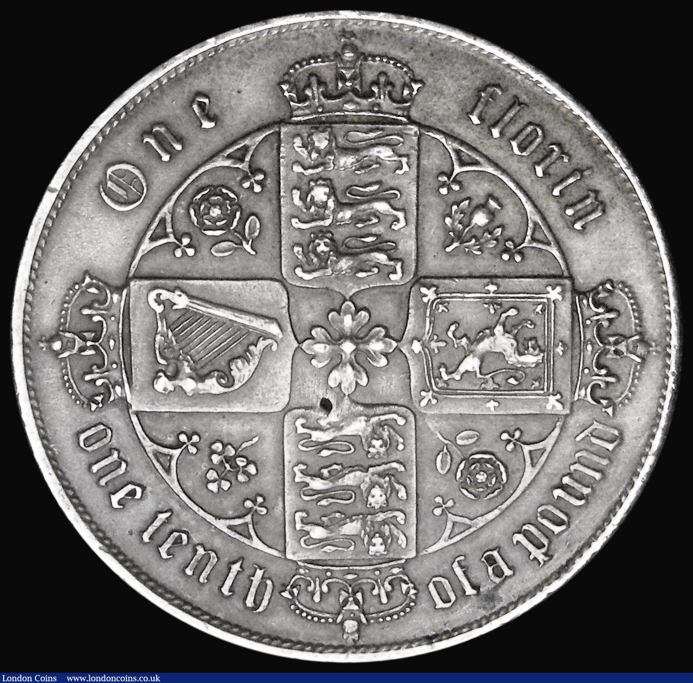 London Coins : A194 : Lot 1199 : Florin 1865 Die Number 32 no stop after date Bull 2857 GVF/EF once cleaned now retoning