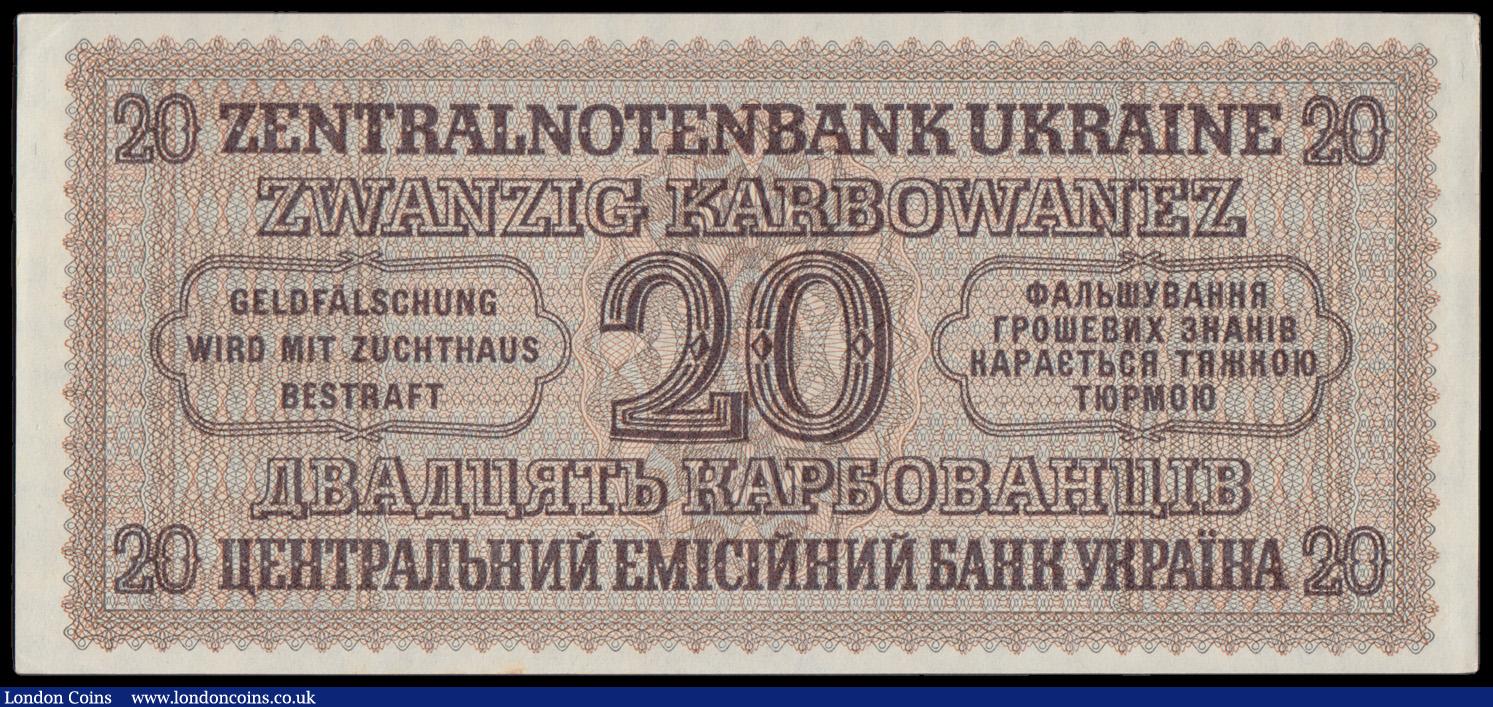 London Coins : A194 : Lot 120 : Ukraine - German Occupation Zentralnotenbank 20 Karbowanez Pick 53 dated 10th March 1942 serial numb...