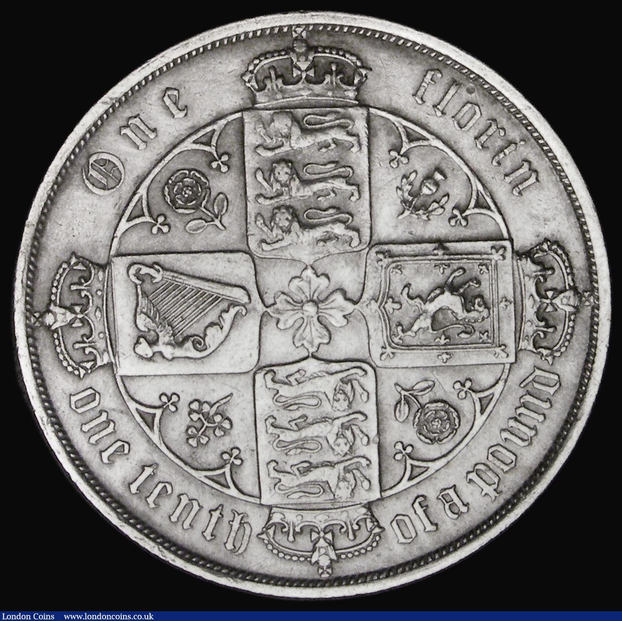 London Coins : A194 : Lot 1200 : Florin 1884 ESC 860, Bull 2907 GVF cleaned and with some scuffs and contact marks obverse