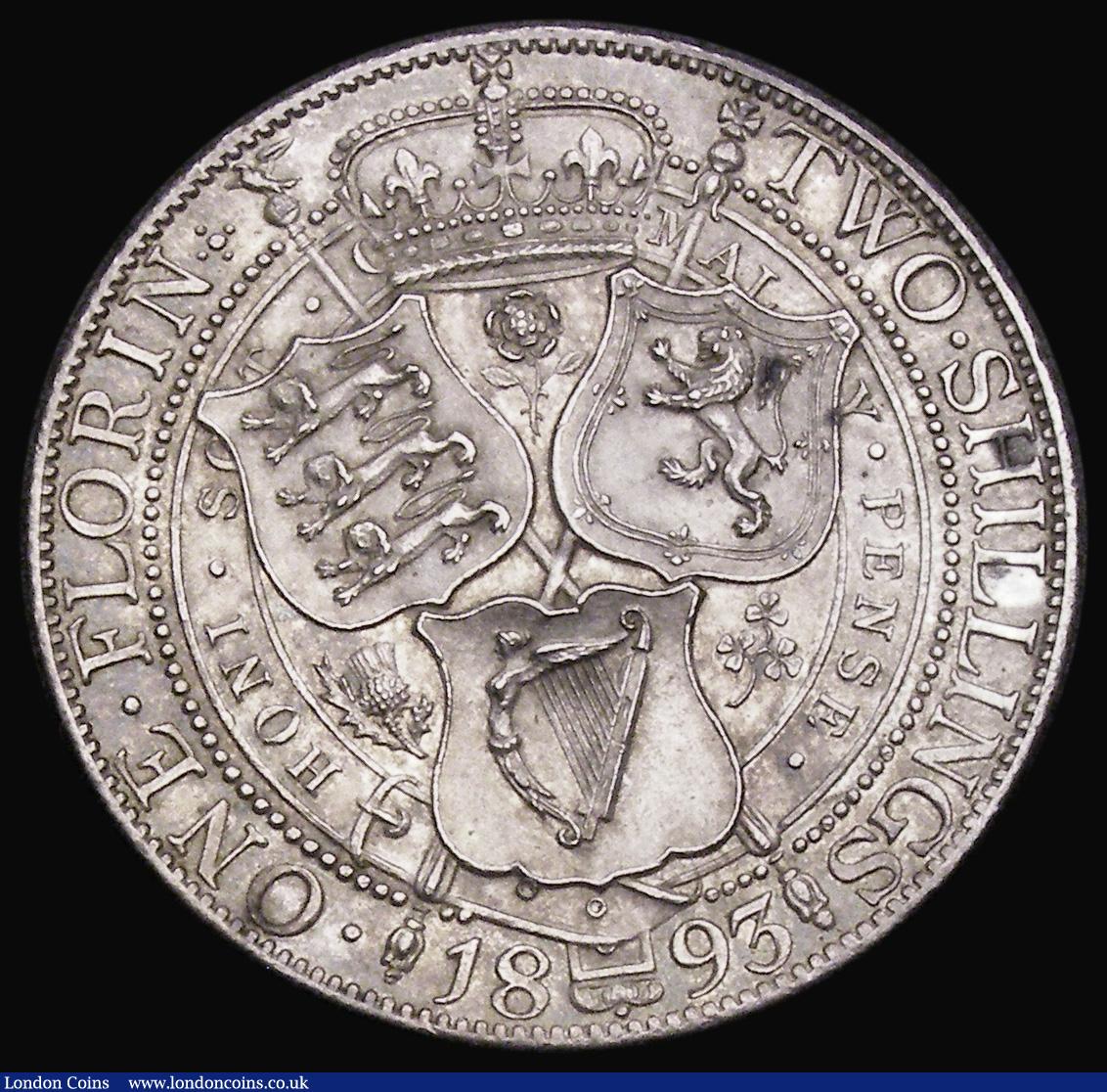 London Coins : A194 : Lot 1203 : Florin 1893 ESC 876, Bull 2962, AU/UNC