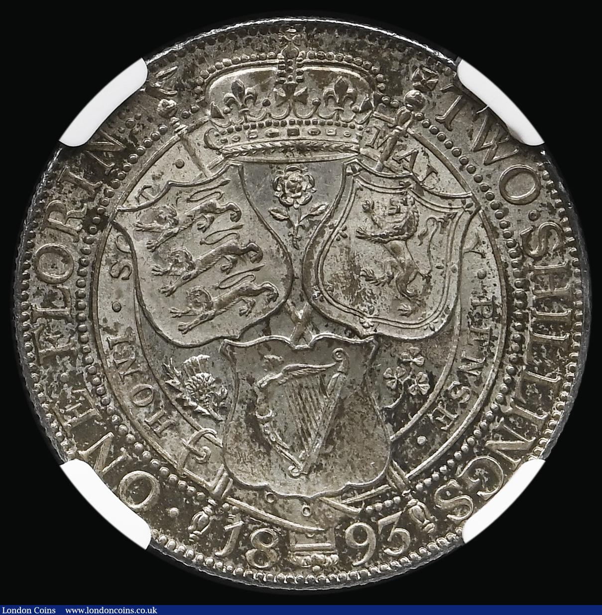 London Coins : A194 : Lot 1204 : Florin 1893 ESC 876, Bull 2962, Davies 830 dies 1A, Choice and graded MS64 by NGC
