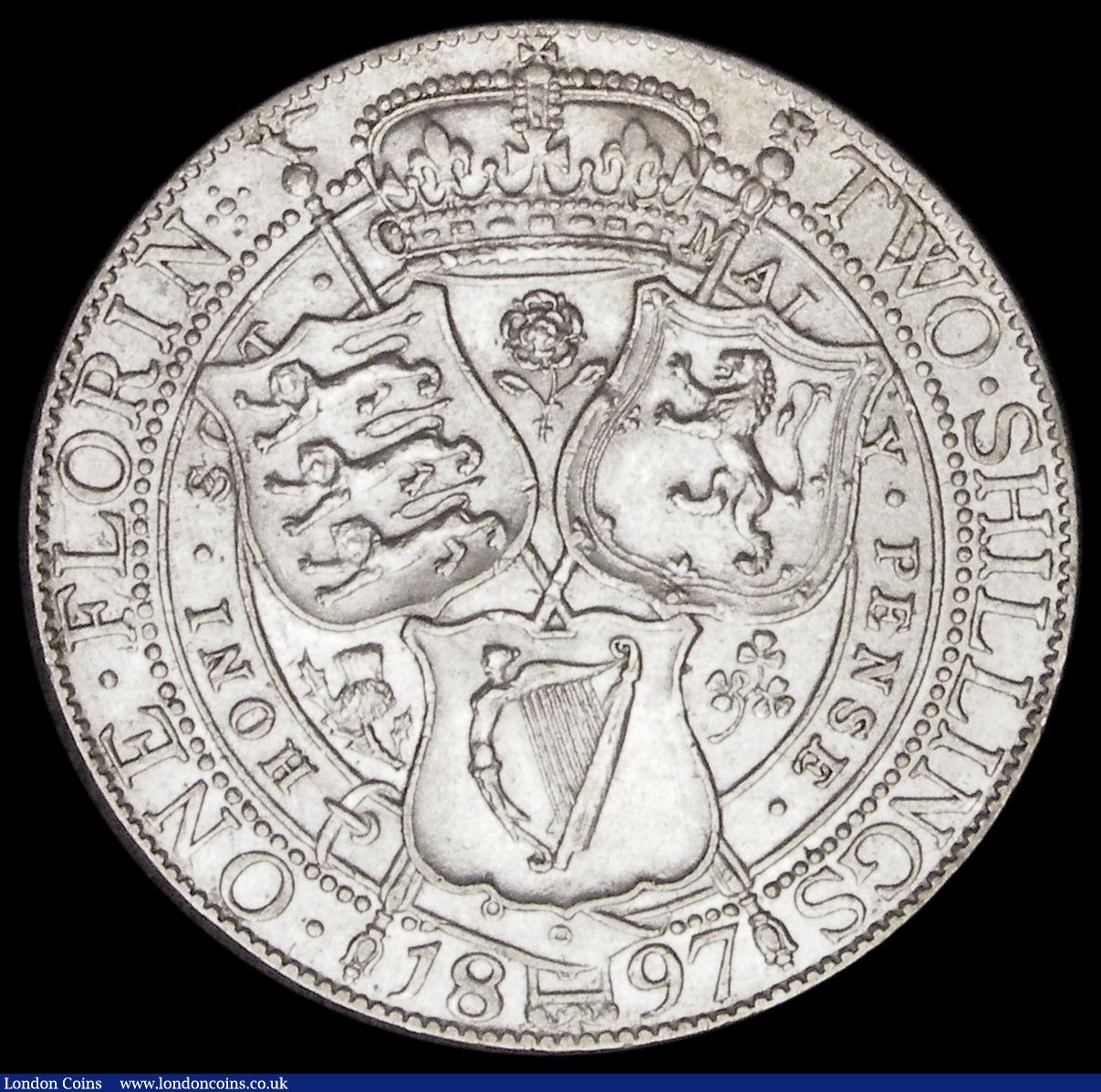 London Coins : A194 : Lot 1205 : Florin 1897 ESC 881, Bull 2967 Bright EF