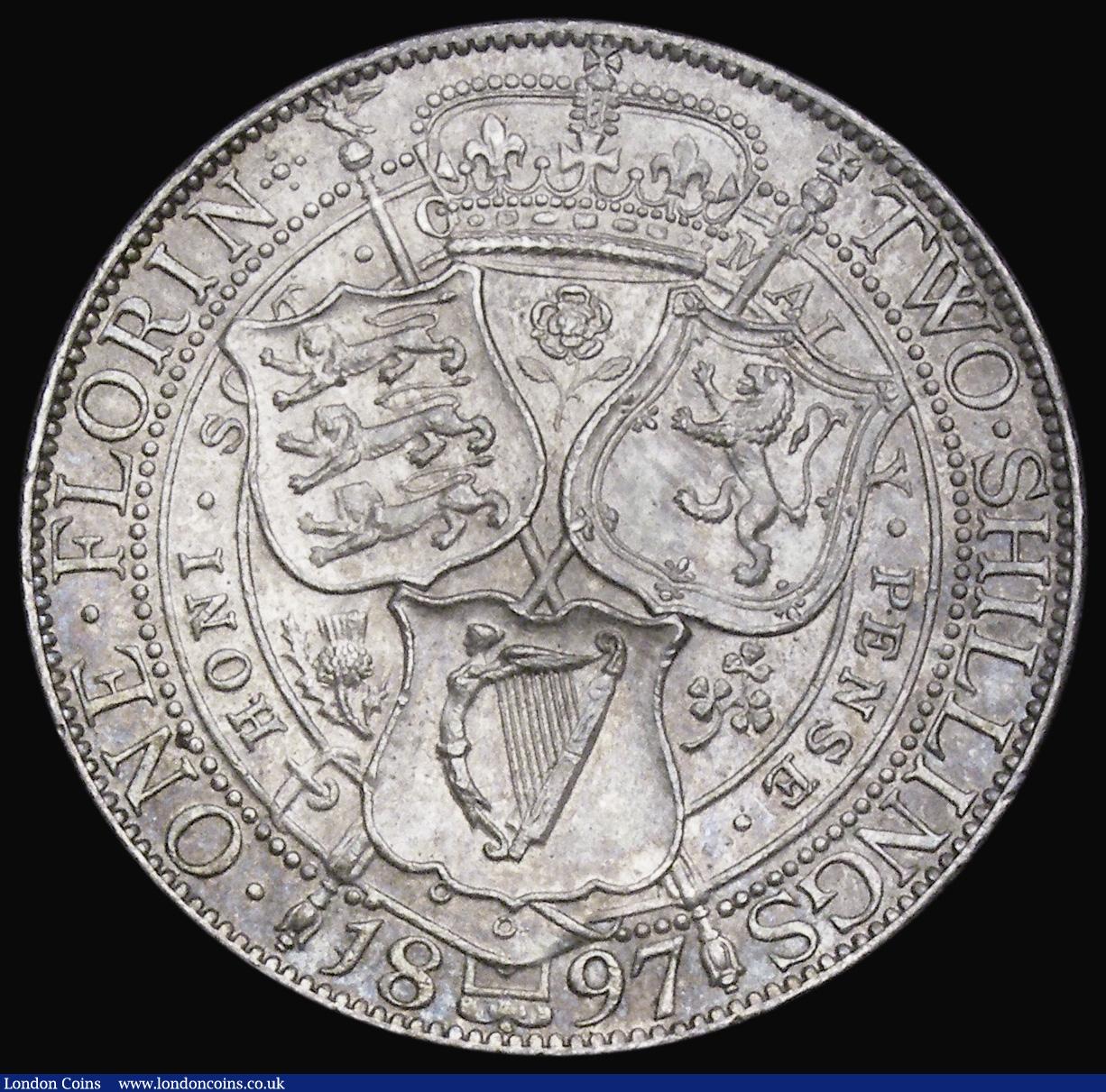London Coins : A194 : Lot 1206 : Florin 1897 ESC 881, Bull 2967, UNC or near so with a pleasant tone