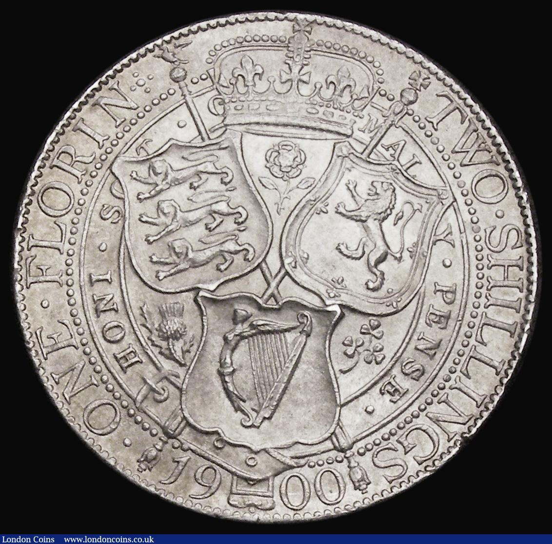 London Coins : A194 : Lot 1207 : Florin 1900 ESC 884, Bull 2971, UNC with a pleasant even tone and some contact marks obverse