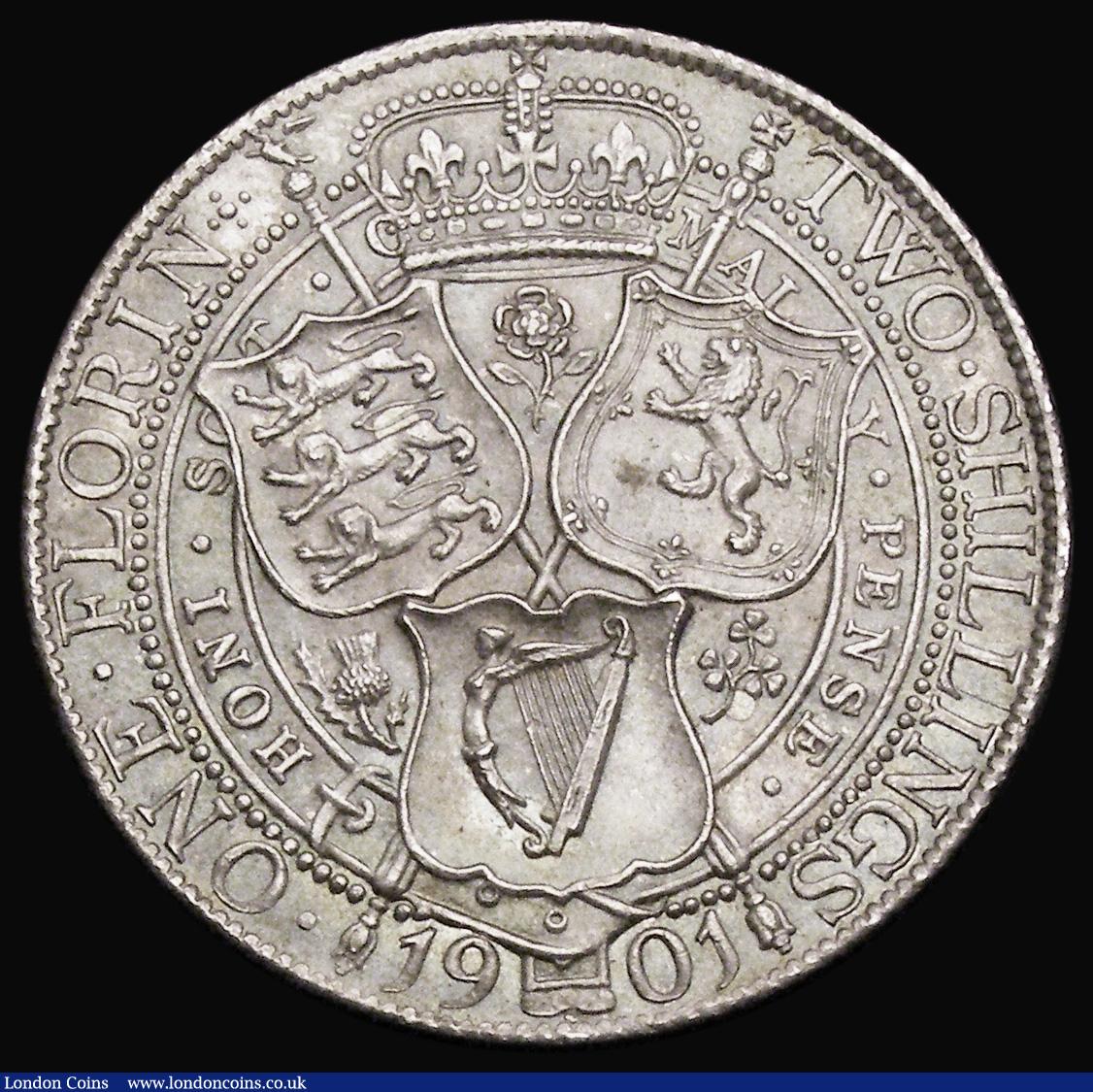 London Coins : A194 : Lot 1209 : Florin 1901 ESC 885, Bull 2972, UNC with a pleasant even tone and some contact marks obverse