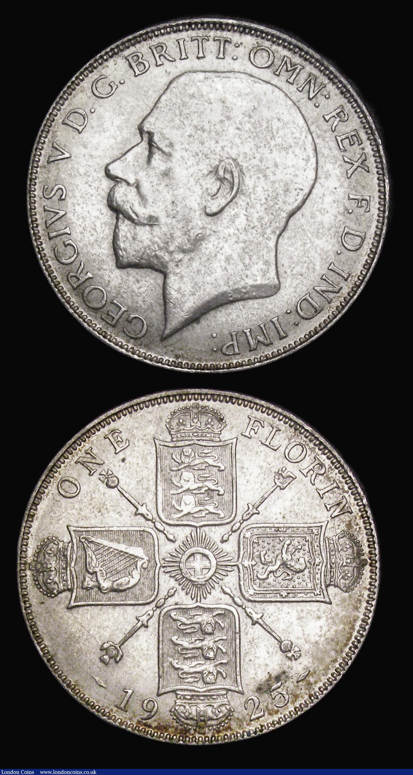 London Coins : A194 : Lot 1212 : Florin 1905 ESC 923 Fine, grey toned with some surface marks and 1925 ESC 944, Bull 3777 GVF/EF and ...