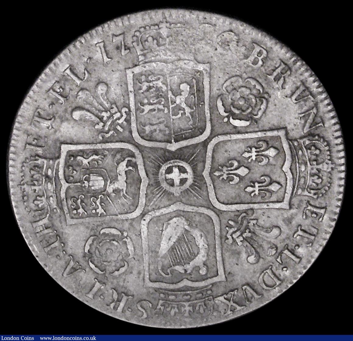 London Coins : A194 : Lot 1289 : Halfcrown 1720 20 over 17 Roses and Plumes ESC 590, Bull 1555 VF with some scratches obverse 