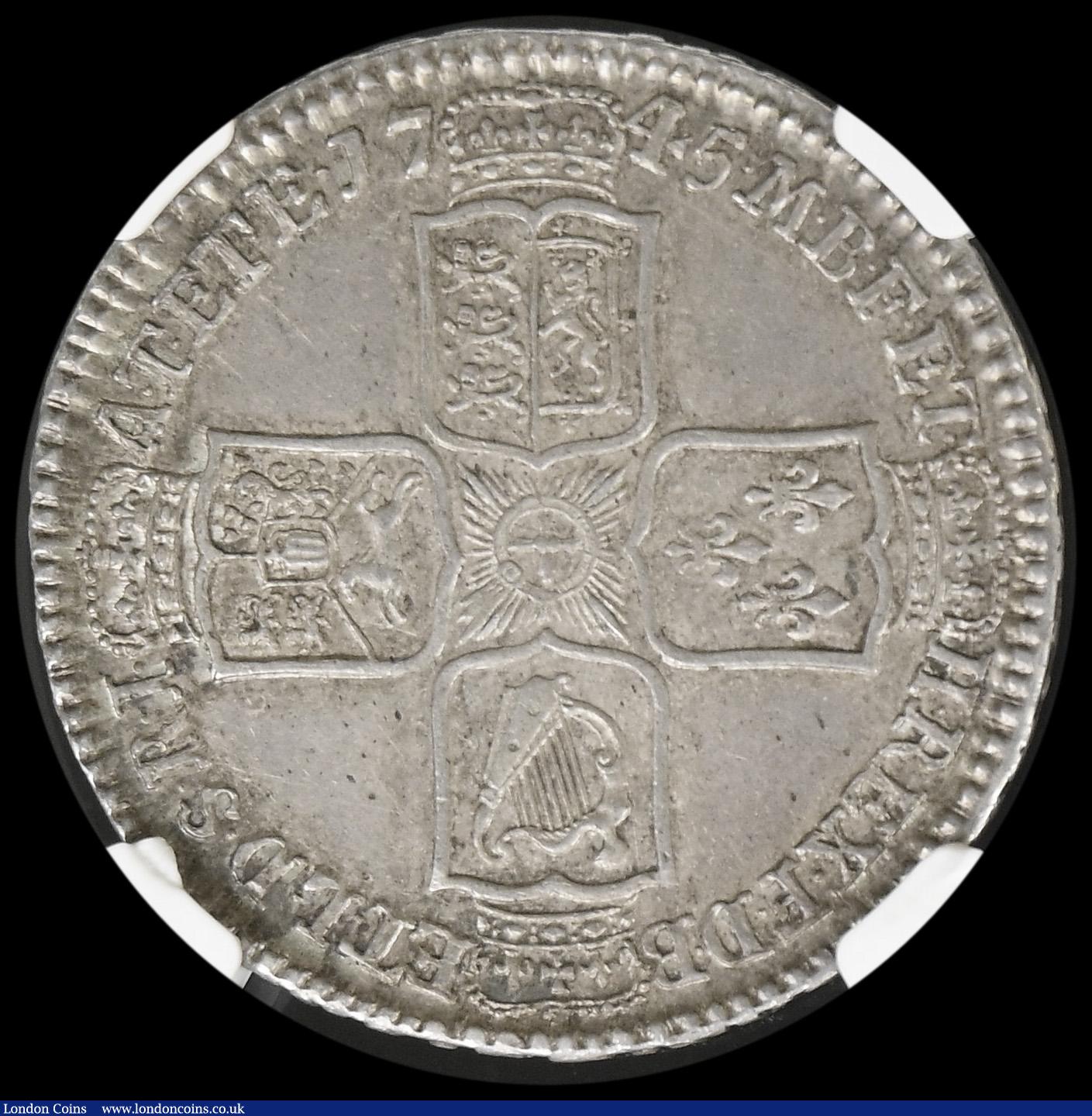 London Coins : A194 : Lot 1292 : Halfcrown 1745 LIMA ESC 605, Bull 1687 NGC AU55
