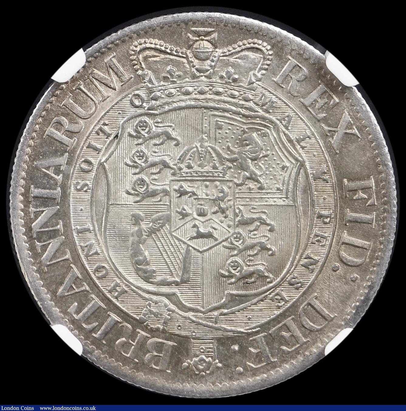 London Coins : A194 : Lot 1294 : Halfcrown 1817 Small Head ESC 618, Bull 2096 UNC with original mint lustre, and peripheral golden to...