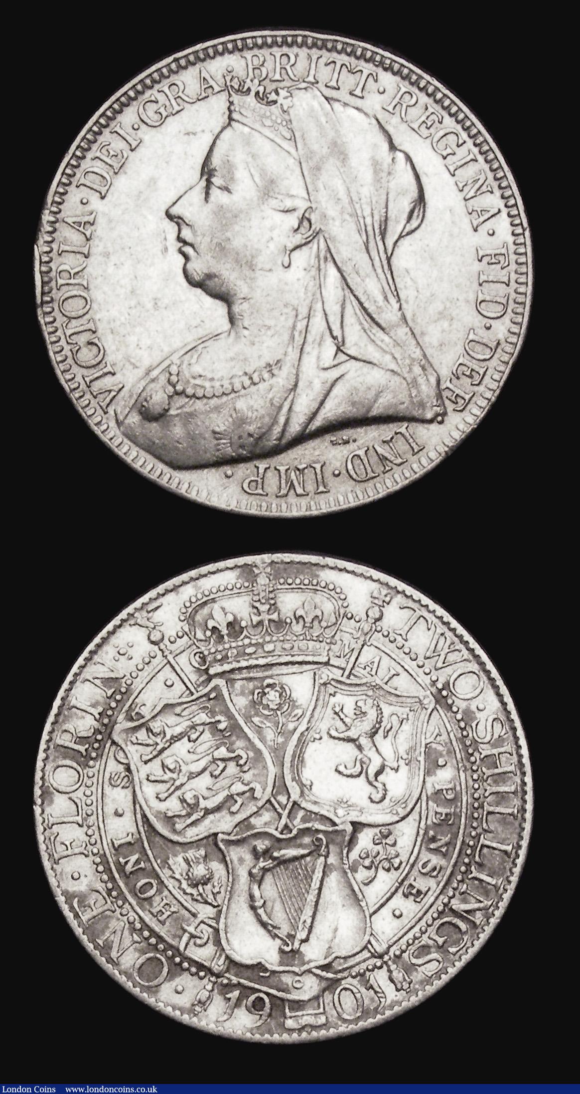 London Coins : A194 : Lot 1311 : Halfcrown 1887 JH EF/AU and Florin 1901 nEF some uneven toning reverse